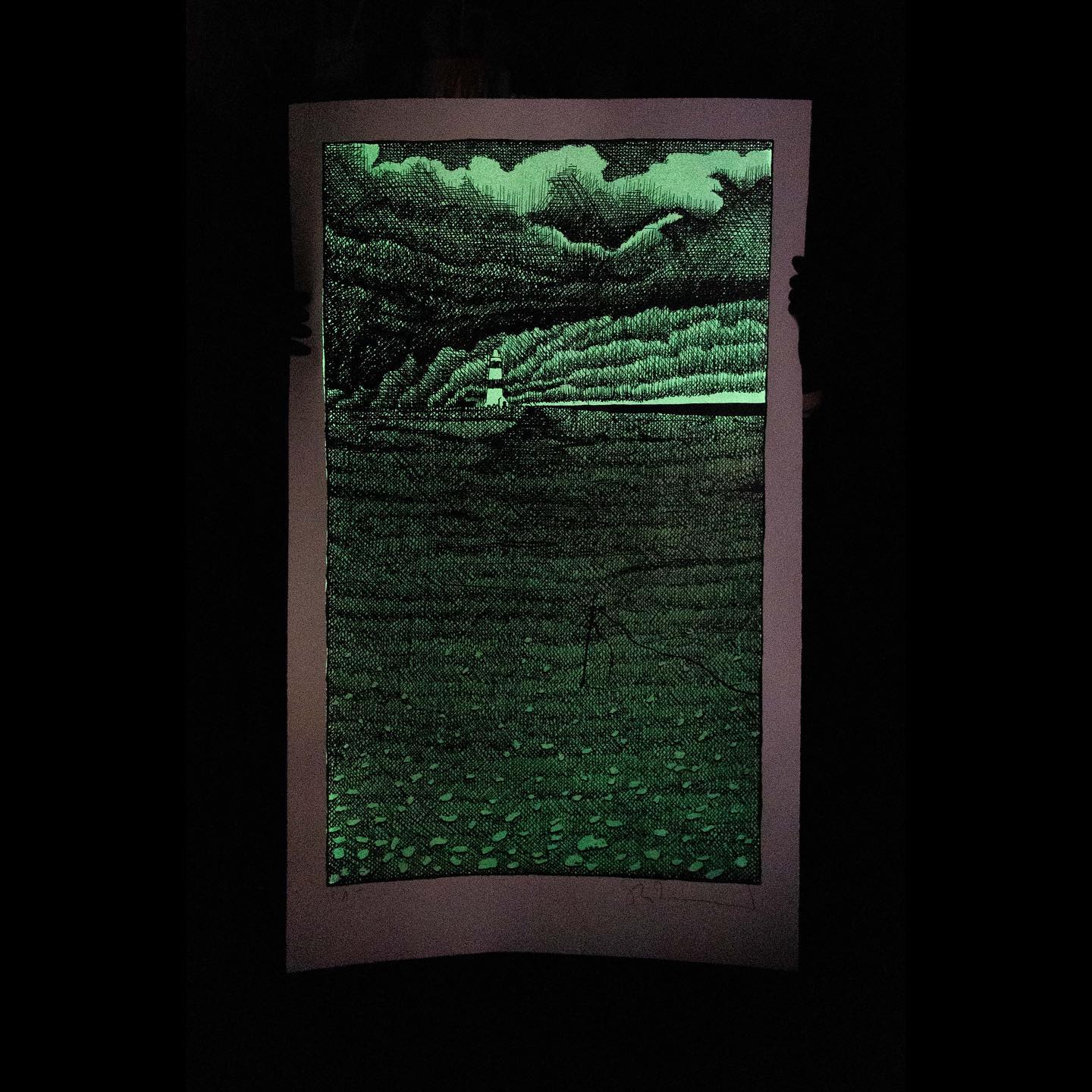 Stanley Donwood NESS- PHOSPHOR, The Outer Limits.
It is an edition of 44 in four layers, one of which is a glow in the dark pigment.
Each print is £444
Sets of all three PHOSPHOR prints available. Email the gallery for any enquiries at hello@whistleblowergalllery.co.uk @whistleblowergallery @stanleydonwood @robgmacfarlane