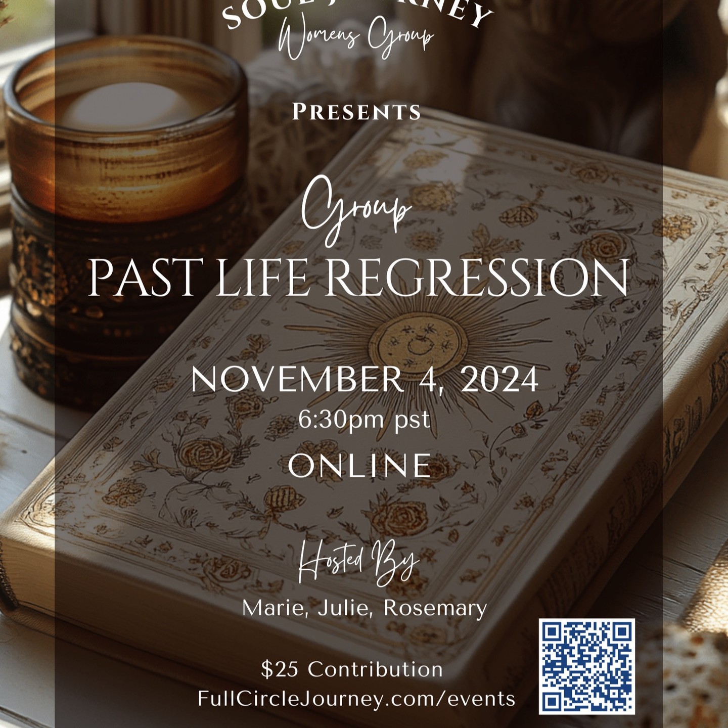 Join us for an Online Group Past Life Regression - Monday, November 4, 2024 6:30pm PST ๐๐
Explore your past lives and discover how you can move forward!๐๐ปโโ๏ธโจ
Past Life Regression is a form of Hypnotherapy that helps bring up memories, patterns and limiting beliefs from past lives that may be affecting you in this lifetime today.๐๐
When youโre born, your soul can bring with it memories from past incarnations, such as unfulfilled dreams, unexpressed emotions, limiting beliefs, ailments, unresolved issues, and attachments from the past. ๐ฎ๐
By regressing to where the issue is believed to have originated, you can heal and resolve longstanding destructive or negative behavior patterns and habits, such as phobias, fears, anger issues, repeating relationship patterns, physical issues, so that you can heal from them at the root level and clear them for good in this lifetime.๐ค๐
In this session, weโll visit several lifetimes so that you can heal what is most pertinent and beneficial for you. Your subconscious mind will make that decision as to what that is. You only need to allow the memories to surface to receive the precise information you need to heal.๐๐๐
Register at: https://www.fullcirclejourney.com/events
