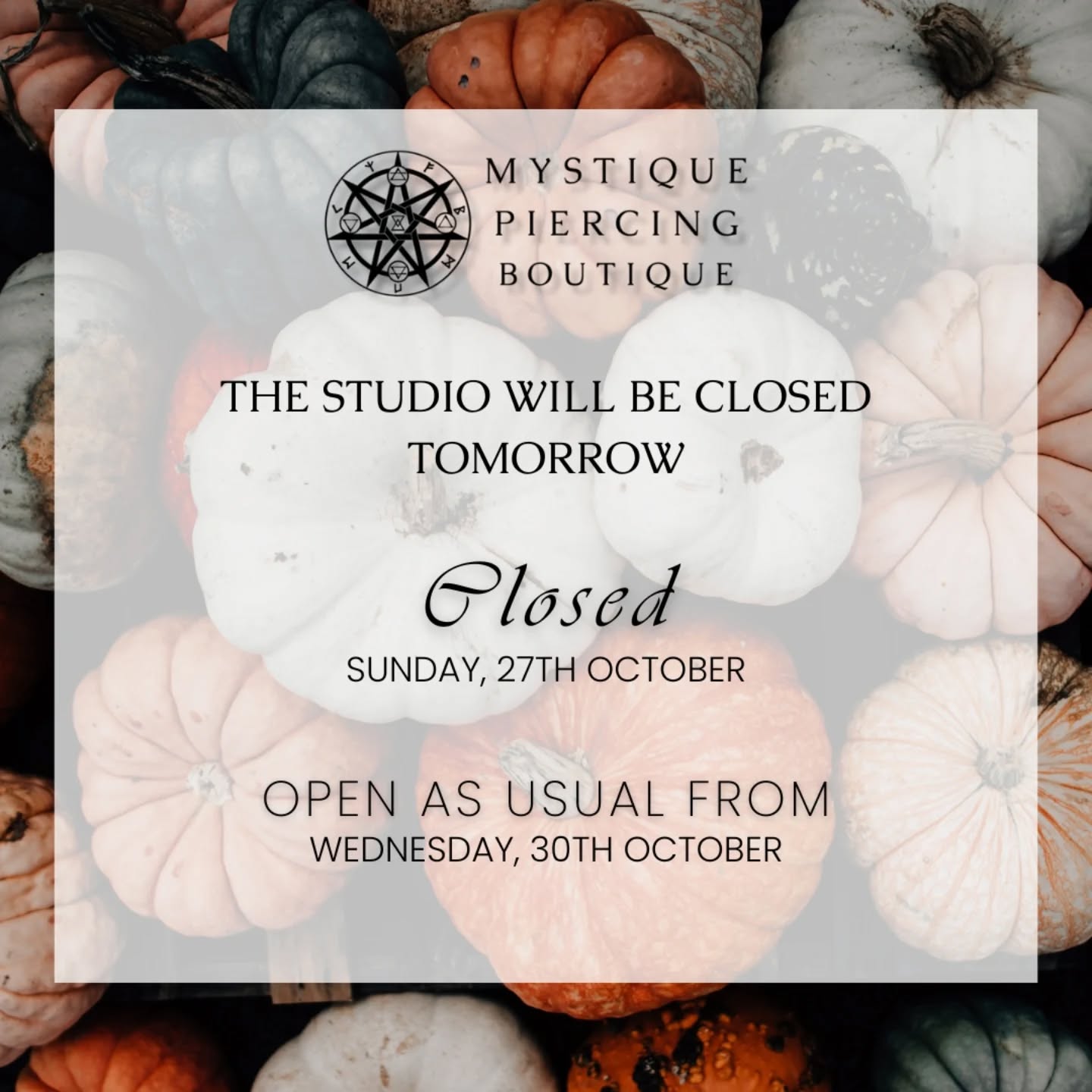 We will be closed for an additional day tomorrow. But otherwise open as normal. We have a few appointments slots available this afternoon. Book while you still can 🫶