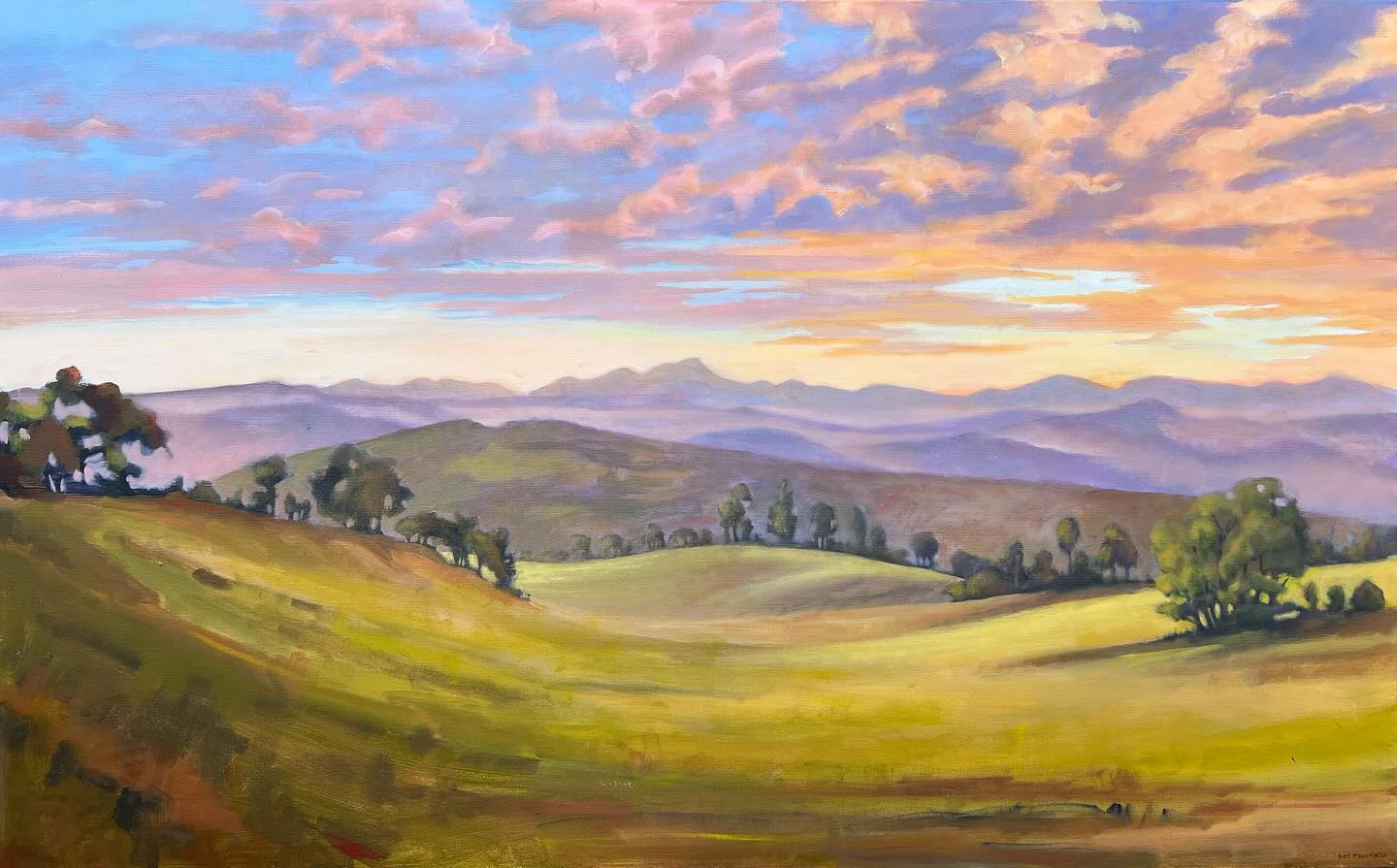 This is a painting of an Umbrian sunset that I started one year ago and just finished this week.  I never know when I start a painting how long it will take!  Each painting is an adventure!