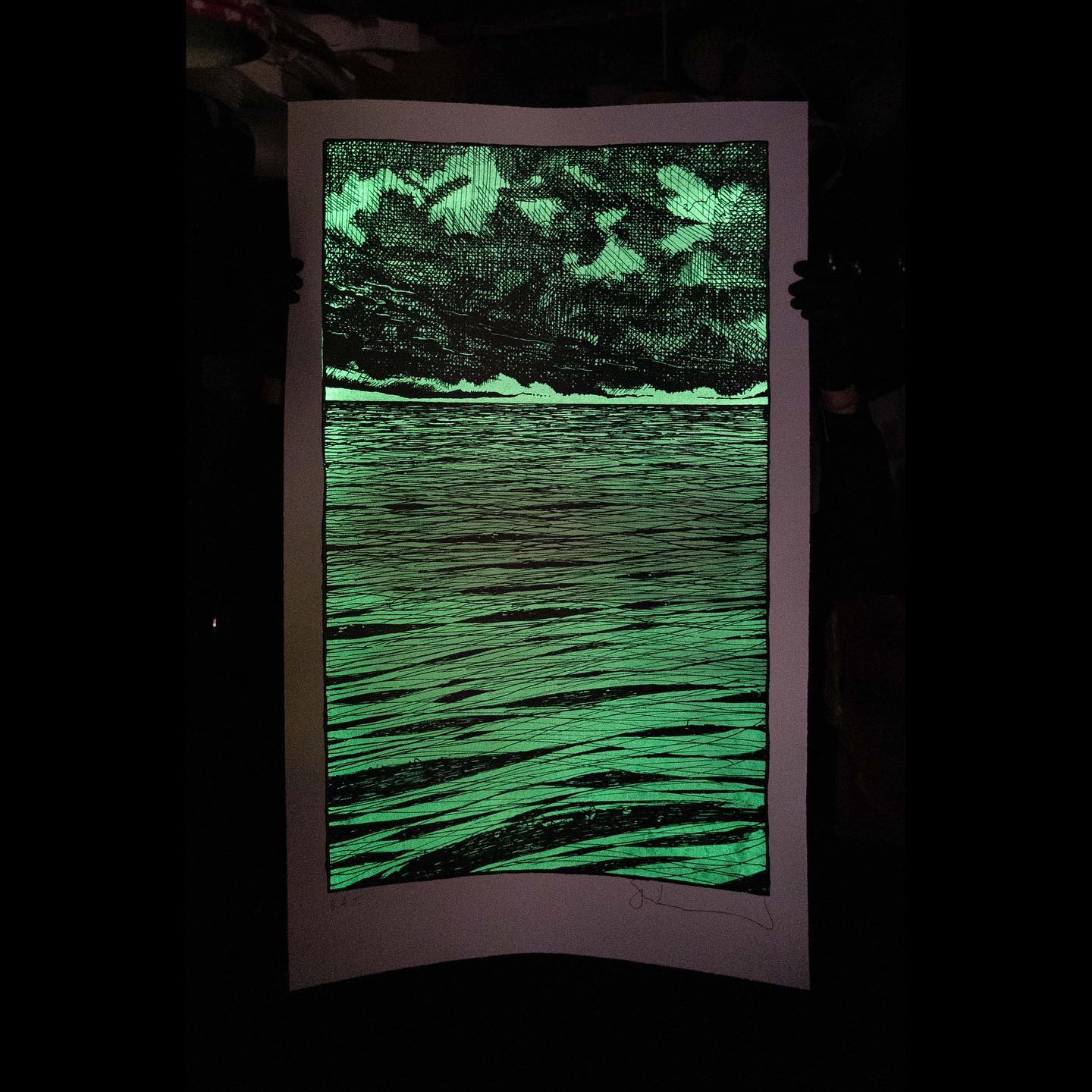 We are delighted to announce that the release of Stanley Donwood’s NEW limited editions NESS- PHOSPHOR will take place on October 31st at 3pm.
This is The Fate Of Things.
It is an edition of 44 in four layers, one of which is a glow in the dark pigment.
Each print is £444
Sets of all three PHOSPHOR prints available. Email the gallery for any enquiries at hello@whistleblowergalllery.co.uk @whistleblowergallery @stanleydonwood @robgmacfarlane