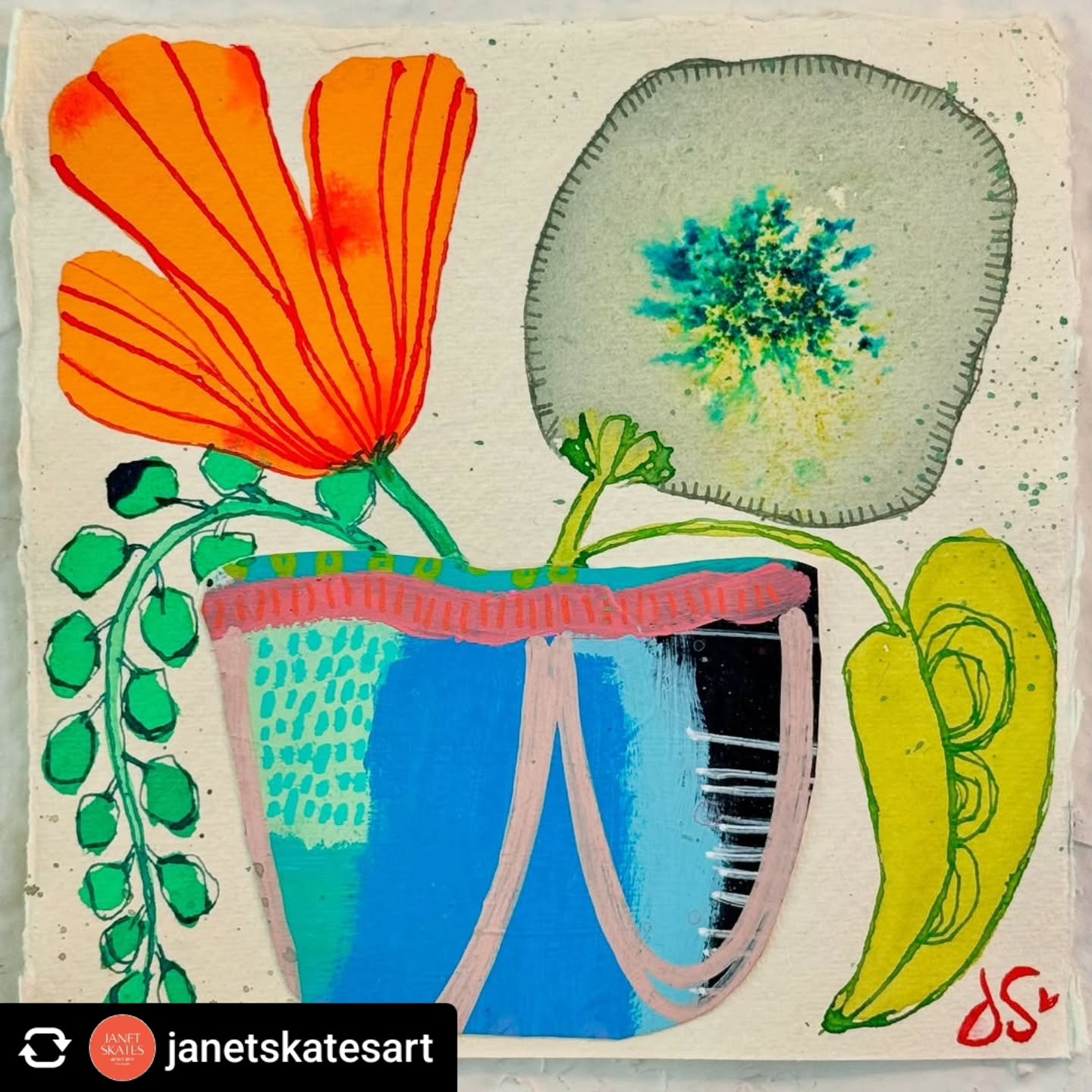 @janetskatesart This piece is one of several new works up in my shop! Have had such fun with some lovely color combos this week! Check them out at janetskates.com@💖
.
.
.
.
.
.
#janetskates #janetskatesart #abstract #abstractart #abstraction #artistsoninstagram #womenartists #colorfulart #originalartwork #mixedmedia #originalartforsale #tulsaartist #oklahomaartist #oklahomaart
#watercolor
#watercolorart
#colorfulart
#originalart
#abstractlove
#floralart
#floralwatercolor
#abstractartist
#gouacheonpaper
#gouachepainting🎨