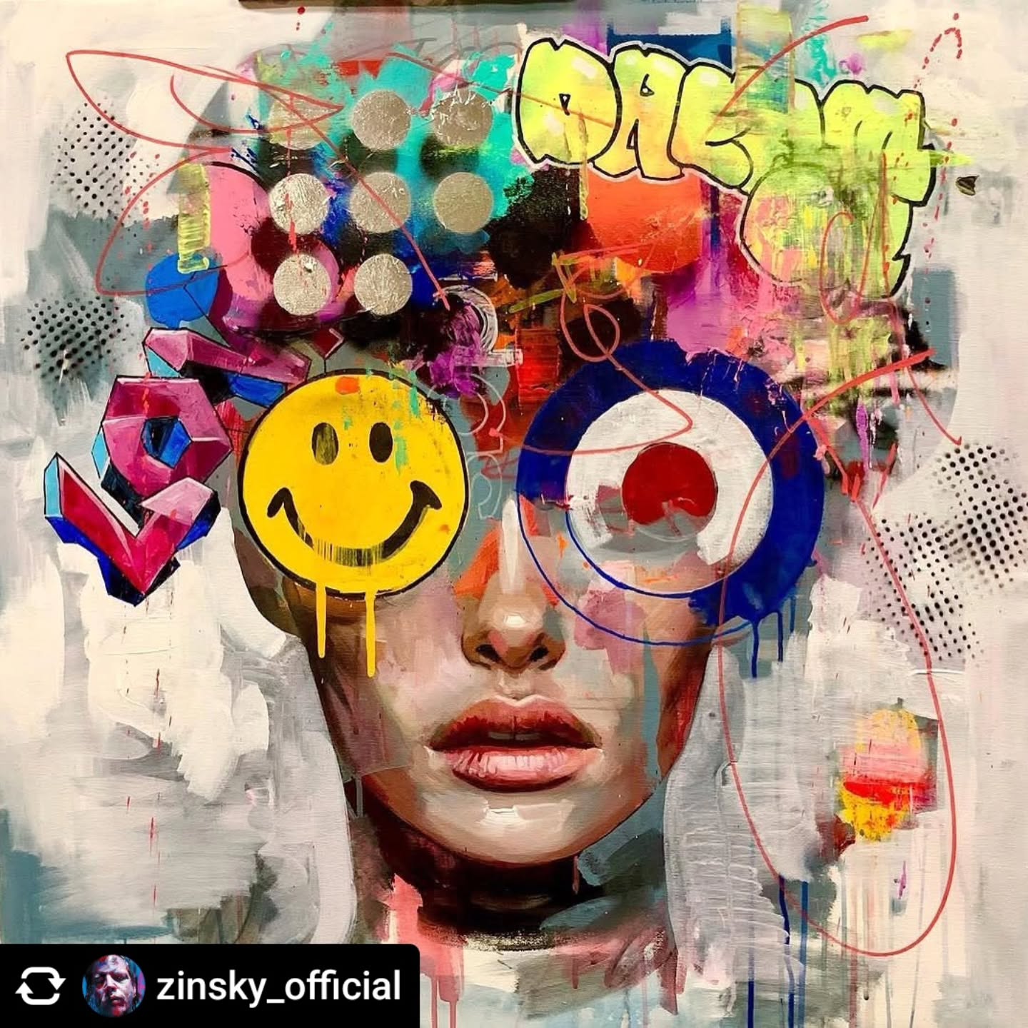 @zinsky_official Dream On
75x75cm
Acrylic on Canvas
New work. Available to buy soon. Message me for details
#portraitpainting #urbanart #streetart #acrylicpainting #popart #streetart to#urbanart #portraitpainting #modernpainting #contemporarypainting #artoftheday #artcollector #buyart #collectart @woodbinecontemporaryarts