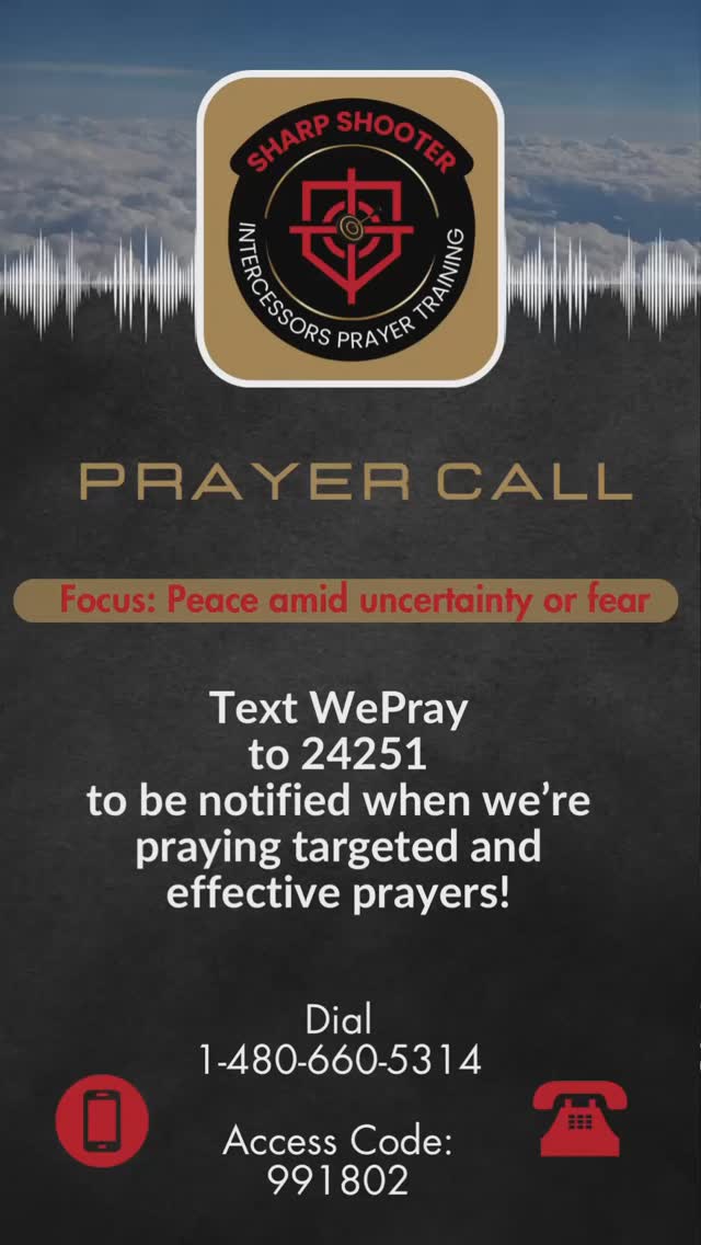 Sometimes we just need a little reminder of God’s love and support.
🎧Listen to this clip 🎧 from a recent prayer call where our Sharp Shooter Special Ops Coordinator prays for those facing anxieties and fears. 🙏🏽🎯
I pray it speaks directly to any challenges you may be facing.
Be sure to text WePray to 24251 to be notified when we’re on the prayer call praying targeted and effective prayers.
Let’s come together in precision, authority, and faith, aiming to effectuate change and breakthrough in various aspects of life through prayer!
#Faith #Prayer #OvercomingFear #WePray #SharpShooterIntercessors