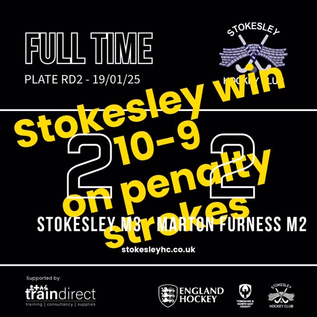 Stokesley M3 beat Marton Furness M2 on penalty strokes 10-9. Into the quarter finals of the EH T4 Plate.