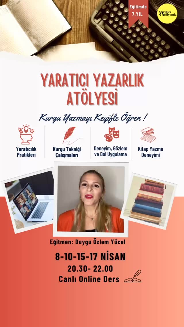 Atölyemizde 4 canlı ders işlenir. Derslerle eş zamanlı whatsapp grubu ile yazma egzersizleriniz ve pratik çalışmalarınız olur. Böylece teorik bilgileriniz ile yazı çalışmalarınızı harmanlayarak eğitimi en verimli şekilde geçirirsiniz.
Duygu hocamız süreç boyunca grup ve yazı gelişim takibi yapar. Süreci temel seviye kurgu bilgisine hakim ve yazma deneyimi edinmiş olarak tamamlarsınız.
