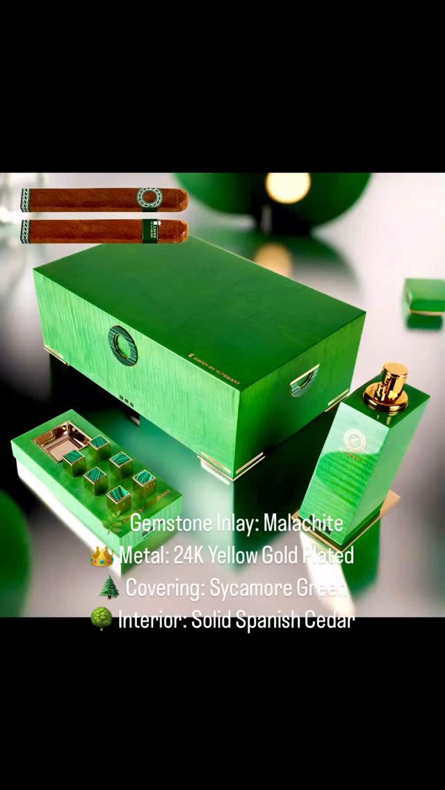 ✨ George Four Seasons Collection – SPRING
Unveil the art of refinement with this ultra-luxury set: humidor, ashtray & tabletop lighter – all adorned with rare malachite and finished in 24K gold. Crafted for true connoisseurs.
🌿 Gemstone Inlay: Malachite
👑 Metal: 24K Yellow Gold Plated
🌲 Covering: Sycamore Green
🌳 Interior: Solid Spanish Cedar
🔥 Capacity: 110 Cigars
⚡ Lighter: Triple Jet-Torch Flame
🇫🇷 Handmade in France
Buy now at www.gpgrant.com.
#GPGrantHumidor #HighEndHumidor #LuxuryHumidor #BespokeCigarHumidor #HumidorForCollectors #Malachite #HandmadeHumidor #ElieBleu #ElieBleuHumidor #LimitedEditionHumidor #PrestigeHumidor #cigarhumidor #cedarhumidor #cigars #FineCigars #CigarLifestyle #GPGrantLighters #cigarlighter #lighters #GPGrantAshtrays #IconicAshtrays #cigarashtray #ashtrays #LuxuryDesign #UltraLuxury #HandmadeInFrance #CigarAficionado #CigarLovers #LuxuryLifeStyle #GPGrant