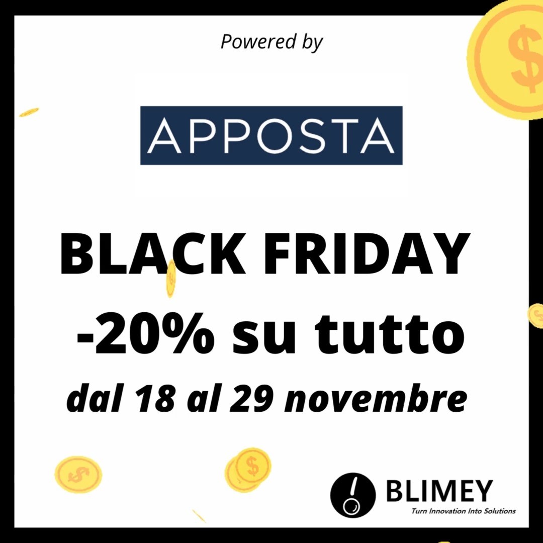 Anche in BLIMEY è tempo di Black Friday! 🤑🤑
Oltre agli sconti riservati agli utenti registrati, Apposta e tanti altri partner di BLIMEY offrono nuovi sconti e opportunità, disponibili per un periodo di tempo limitato! Vai, scoprili tutti!
--> https://www.awin1.com/cread.php?s=3251022&v=19344&q=448676&r=1160313