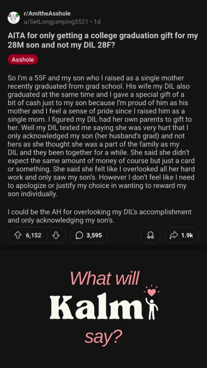 Kalmi will never call you an a*hole.
💬 What would you do? Reddit’s "Am I the A*hole (#AITA)" is where dilemmas go viral, but let’s face it: internet strangers aren’t exactly known for their compassion. That’s where Kalmi Lite comes in.
Kalmi doesn’t just offer an opinion—it helps you reflect, reframe, and see your situation through a new lens. Whether you’re struggling with guilt, frustration, or just not knowing if you handled something right, Kalmi provides thoughtful, objective support.
✨ The first interaction is just the beginning. The more you share with Kalmi, the better it understands you—and the deeper its insights become.
🎉 Founding Member Special: Get Kalmi Lite for just $30
Free access to Kalmi AI Substack
12 months of Kalmi Premium FREE with the full launch
What did you think of Kalmi's response?
🔗 Visit Kalmi.com.au and see how AI emotional support changes everything.
#EmotionalSupport #AIForGood #KalmiLite #AITA #RedditAdvice #EmotionalIntelligence