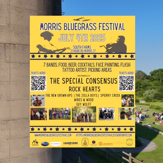 🎻 New England’s Best-Kept Secret Is Back — The Morris Bluegrass Festival Returns!
MORRIS, CT — After a 30-year hiatus and a triumphant return in 2024, the Morris Bluegrass Festival is back for its second consecutive year- it’s bigger and livelier than ever.
Set against the scenic rolling fields of South Farms (21 Higbie Rd, Morris, CT), this year’s festival takes place on Thursday, July 4, 2025. It promises a full day of high-energy bluegrass, community vibes, and patriotic celebration perfect for the whole family.
This year’s artist lineup features a dynamic mix of nationally acclaimed and beloved local acts, including:
The Special Consensus — Two-time Grammy-nominated bluegrass legends
Rock Hearts — International Bluegrass Music Association (IBMA) Showcase band
The New-Grown Ups — A rising new voice from Boston’s vibrant bluegrass scene
Sperry Creek, Guy Wolff and The Zolla Boys — Local favorites bringing heart and harmony
Wires & Wood — The festival’s own host band
From blazing banjo runs to sweet Appalachian harmonies, the Morris Bluegrass Festival is a celebration of tradition, talent, and togetherness.
Bring your lawn chairs, blankets, and dancing shoes—and come early! Space is limited and this one-day-only event is expected to sell out.
🎟️ Tickets are on sale now at Eventbrite:
https://morrisbluegrassfestival25.eventbrite.com
Don’t miss this unforgettable Fourth of July celebration in the heart of Litchfield County.
—
#MorrisBluegrassFestival #NewEnglandBluegrass #CTBluegrass #LitchfieldCountyLive #BluegrassReturns #FourthOfJulyFestival