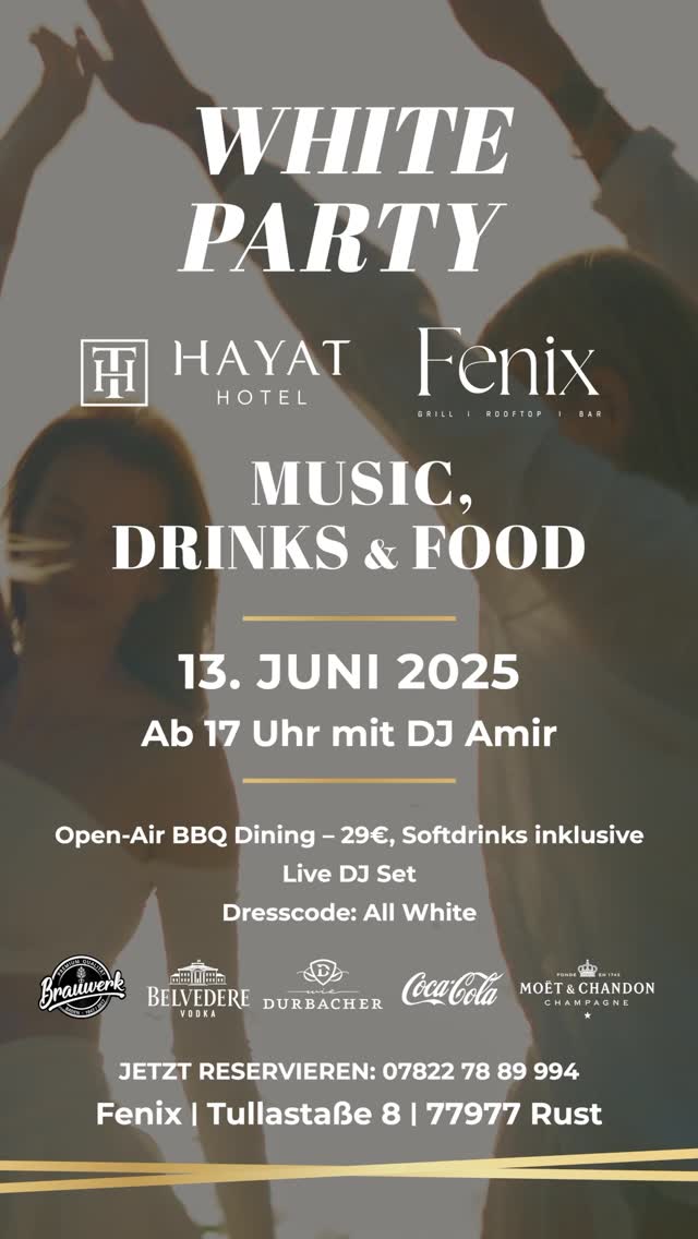 Gewinnspiel zur White Party im Fenix ✨
Gewinne einen unvergesslichen Abend über den Dächern von Rust!
🎉 Wir verlosen:
3x Eintritt zur White Party am 13.06.2025 inkl. 1 Flasche Moët & Chandon. 🍾
So machst du mit:
▫️ Like diesen Beitrag
▫️ Markiere zwei Freund:innen, mit denen du feiern willst
▫️ Folge @fenix.rust auf Instagram
Das Gewinnspiel läuft bis zum Donnerstag, den 12.06.2025 um 23:59 Uhr. Die Gewinner:innen werden am Freitag, den 13.06.2025 per Direktnachricht benachrichtigt.
Teilnahmeberechtigt sind alle Personen ab 18 Jahren mit Wohnsitz in Deutschland.
Wichtiger Hinweis: Dieses Gewinnspiel steht in keiner Verbindung zu Instagram und wird in keiner Weise von Instagram gesponsert, unterstützt oder organisiert. Der Rechtsweg ist ausgeschlossen.
🔒 Datenschutzhinweis:
Die im Rahmen des Gewinnspiels erhobenen personenbezogenen Daten werden ausschließlich zur Durchführung und Abwicklung des Gewinnspiels verwendet und danach gelöscht. Weitere Informationen findest du in unserer Datenschutzerklärung (Link in Bio).
Viel Glück! ✨🍀