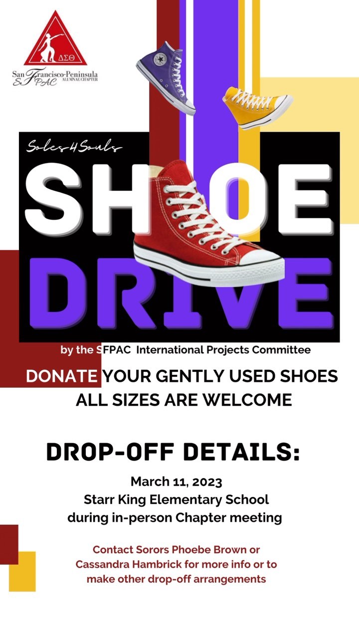 The San Francisco-Peninsula Alumnae Chapter invites you to join us in collecting #soles4soles on March 11th! All shoes of all sizes are welcome. Please repost and spread the word!
