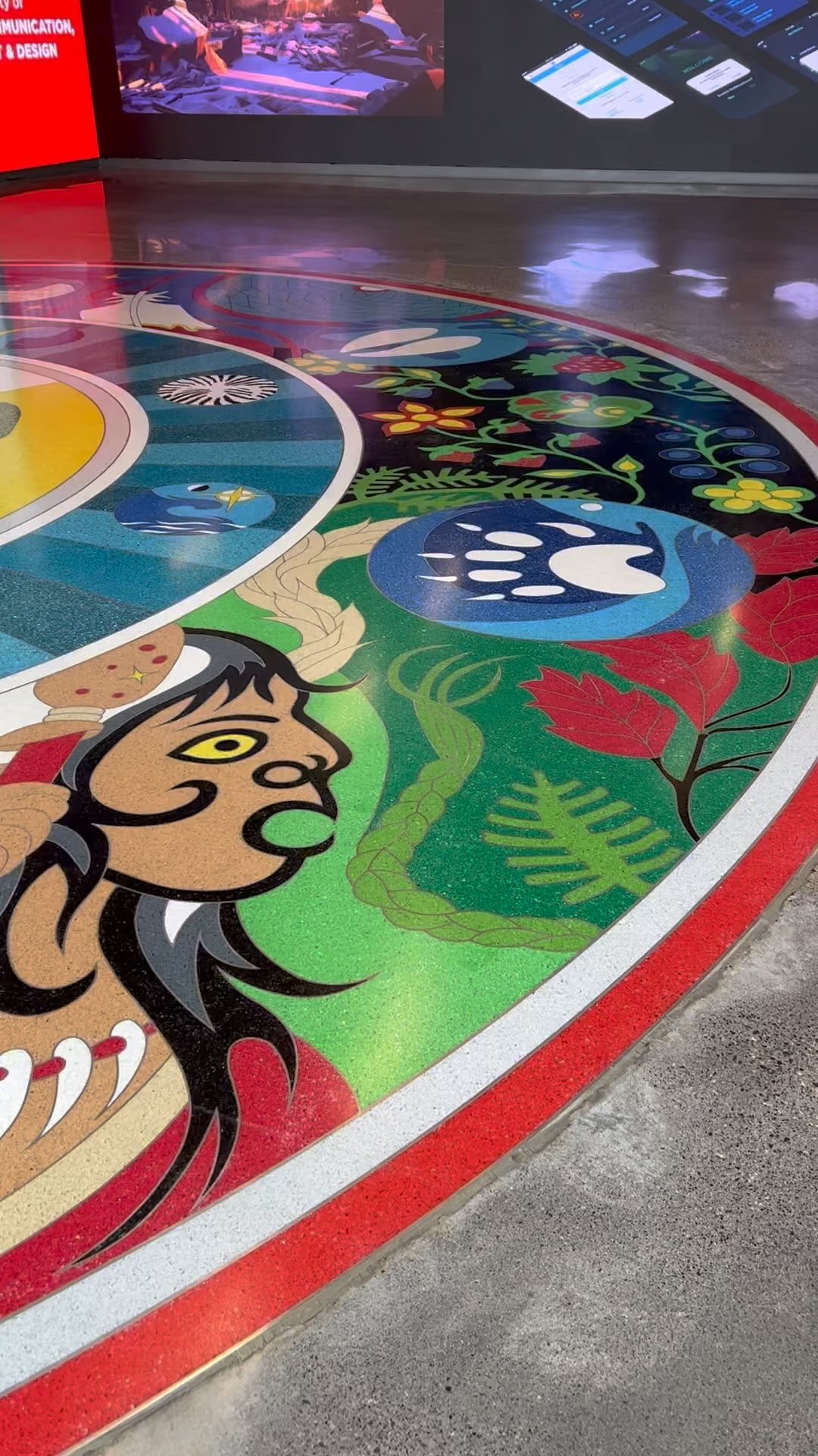 What does Indigenizing space look like in our educational institutions? After finishing my keynote speech, I was able to walk around a little and appreciate the commitment @senecacollege at the Centre for Innovation, Technology and Entrepreneurship (CITE) at Newnham Campus has put in to making sure that there is presence throughout the building. It’s beautiful to see this award winning terrazzo medallion by Joseph Sagaj - simply put, the artwork is bold, bright and beautiful.
“The way the elders put it,” Sagaj said, “the foot prints of the clans of the animals and birds incorporated in the medallion serve as a metaphor to invite people to walk with us in the circle of life, the circle of unity.” 🦅🐾
#senecacollege #indigenousart #josephsagaj #decolonization #indigenousknowledge #decolonizethisplace #artsequity