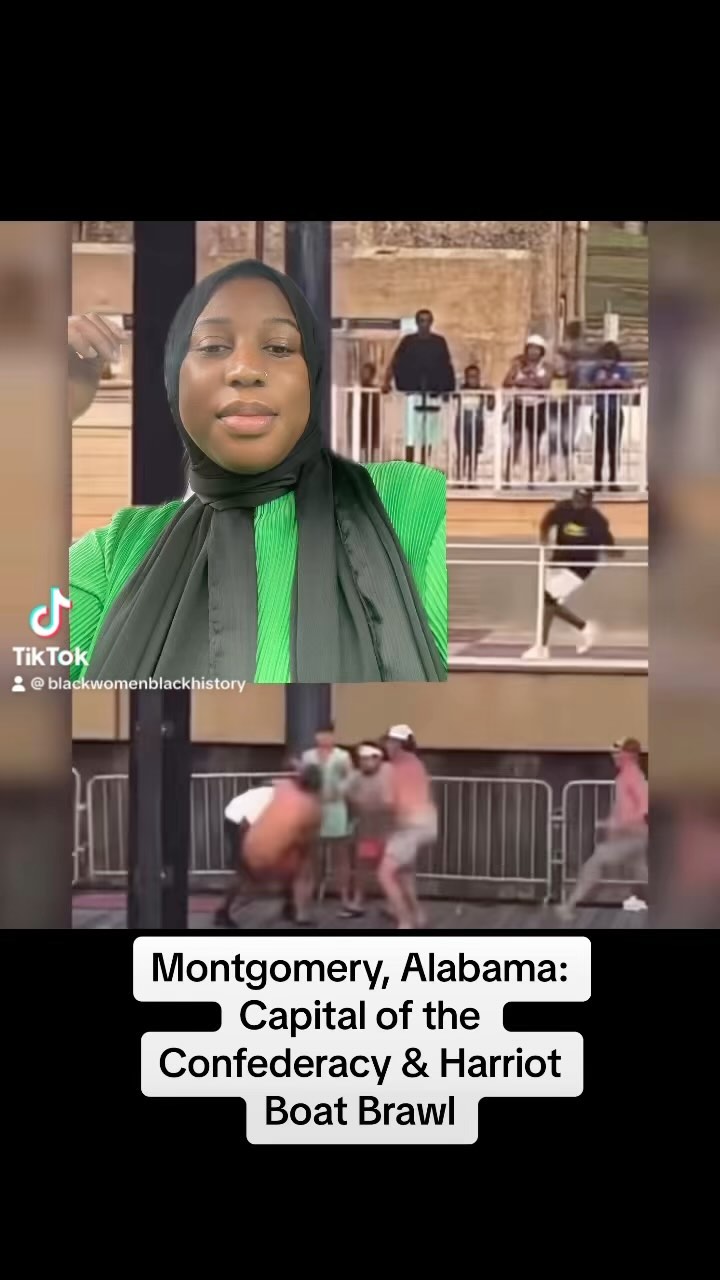 The irony of the boat trying to dock being named Harriot (cause Harriet helped to lead, spy for the Union army & free over 700 Blacks during the Combahee River Raid) or the 16 year old Black child (whose ancestors were probsbly denied access to public pools) swimming to defend and stop what could have been a lynching. #historyeverywhere #montgomeryboatbrawl #montgomeryriverfrontbrawl #blackhistory #civilwar #theconfederacy #lynchings