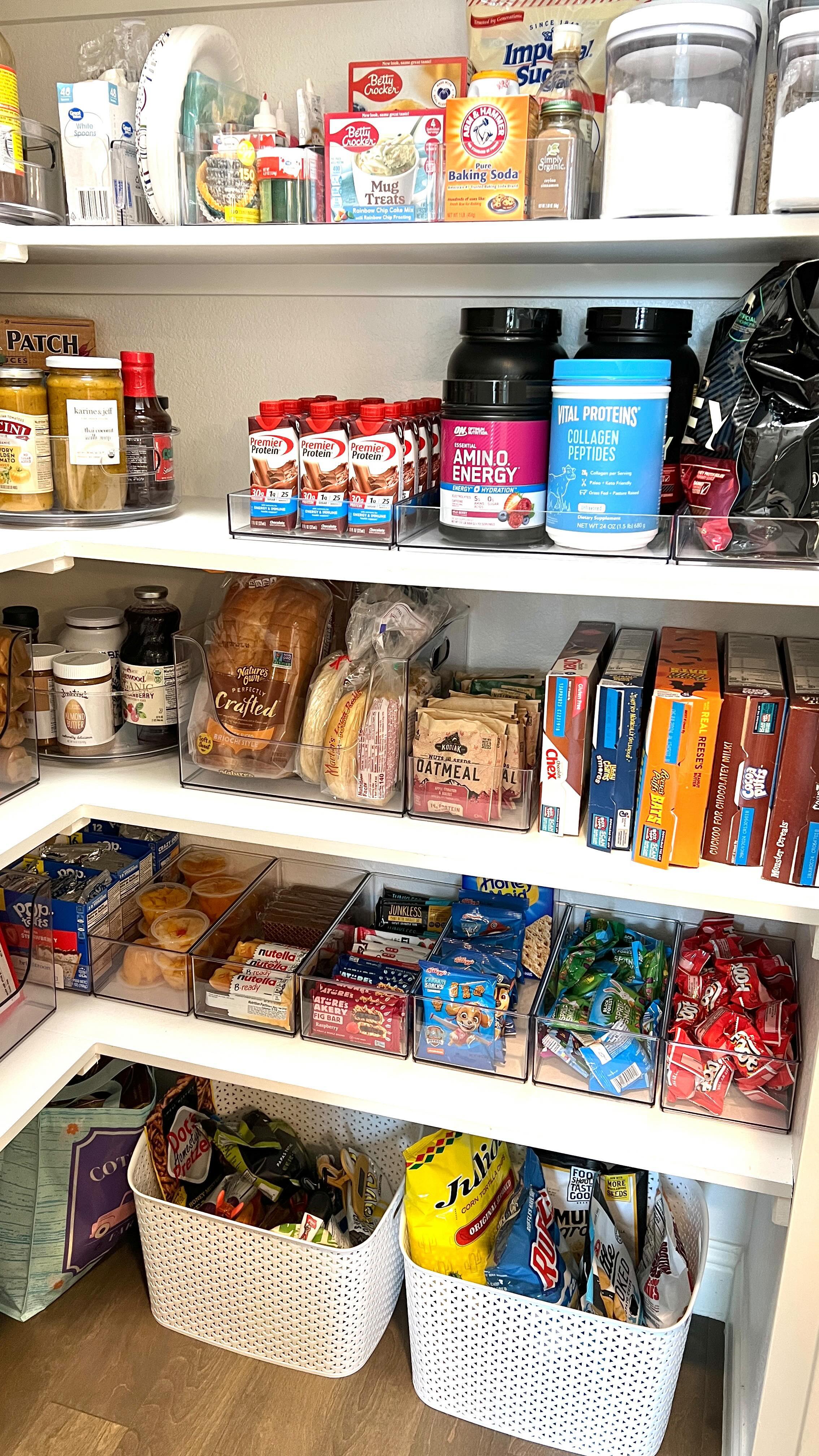 Been a minute since we’ve done a pantry! Felt so good to get in here, rework the flow and create a system for this family. All of the bins were #brightroom from #target. They were very affordable and brought structure to the pantry, allowing everything to have a dedicated home. No more shoving food in, and losing things in the back.