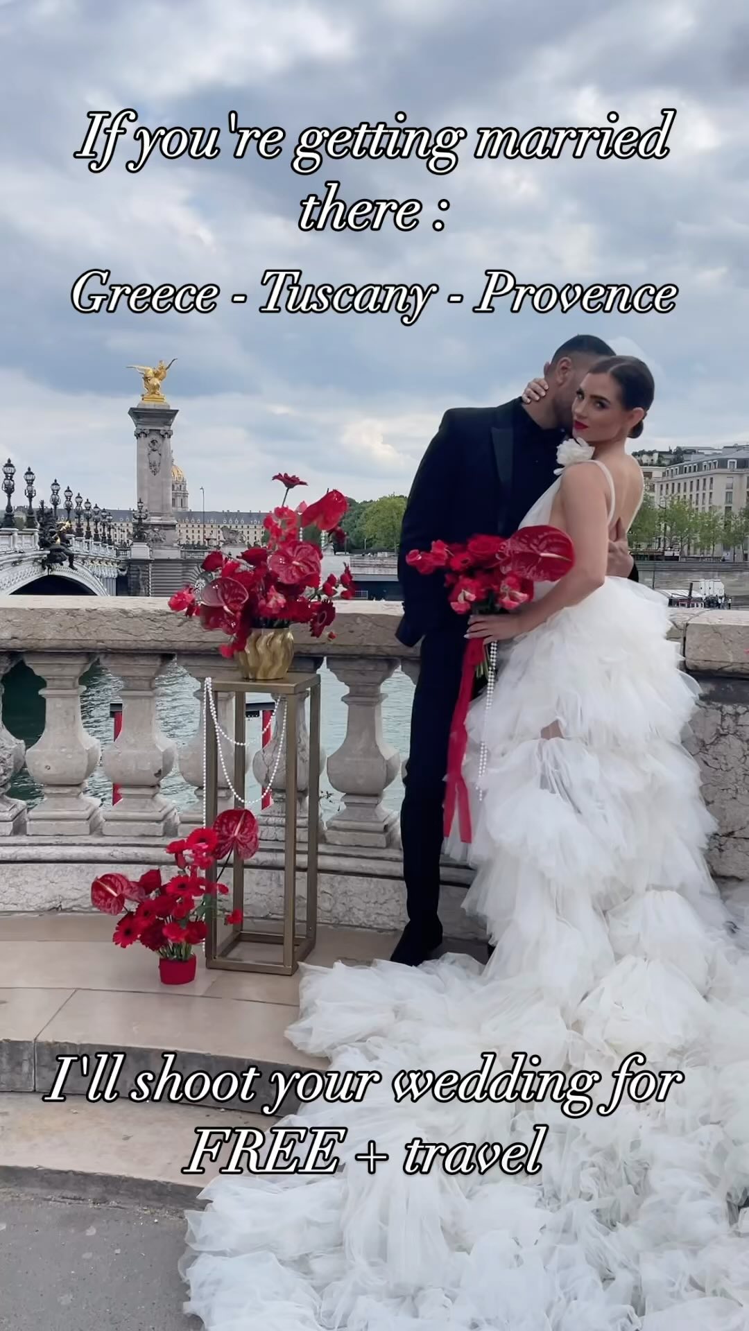Yes you heard me!
I've got a couple of spots left and I feel generous 🤭
Nah I just love my job honestly and I never get tired of shooting your weddings 🤍 SO if you are getting married in one of this places hit me up with the details and you might just save yourself 4K!