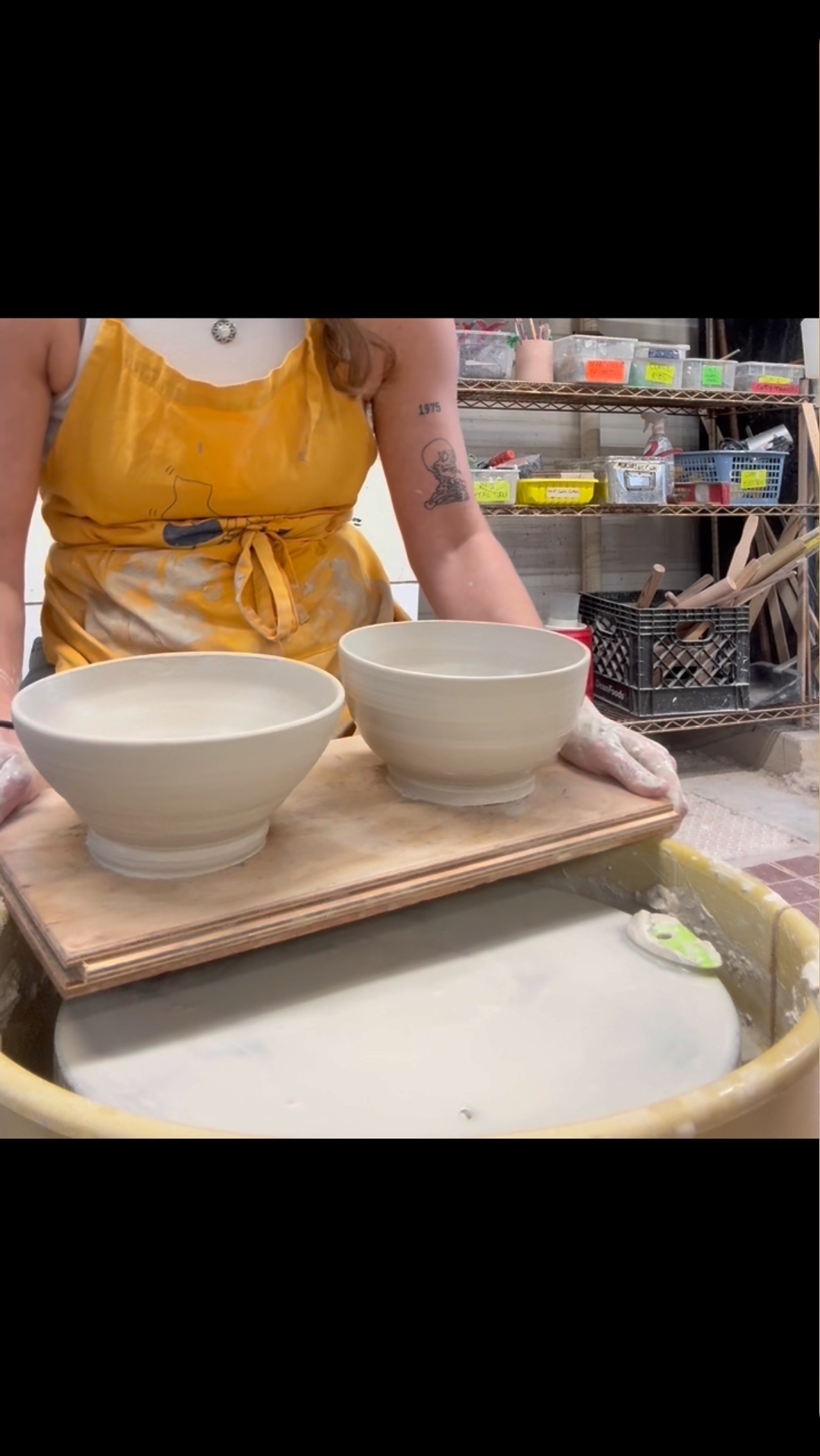 working on throwing larger forms! Very happy with how these bowls turned out and I canโt wait to trim them