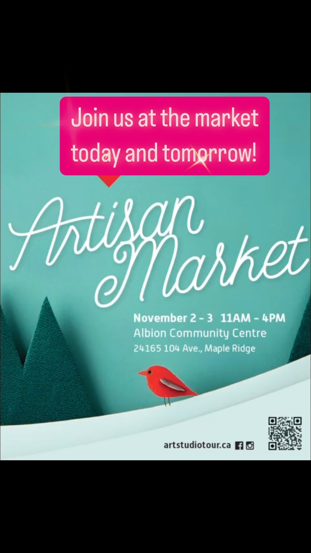 Join us today and tomorrow 11am to 4pm at the Albion Community Centre.
I will have lots of gift items on hand. All items are hand painted or printed in Canada from my original artwork:
Books
Bags
Christmas Cards
Gift Cards
Hand-painted Ornaments
Original Block Paintings
There will be also be pottery, jewellery, decorations, woodwork, stained glass, garden sculpture, paintings, greeting cards, ceramic sculpture. Hand made, one of a kind, prices range from $5 to 100+.
#artisanmarket #artforsale #bcartist #localart