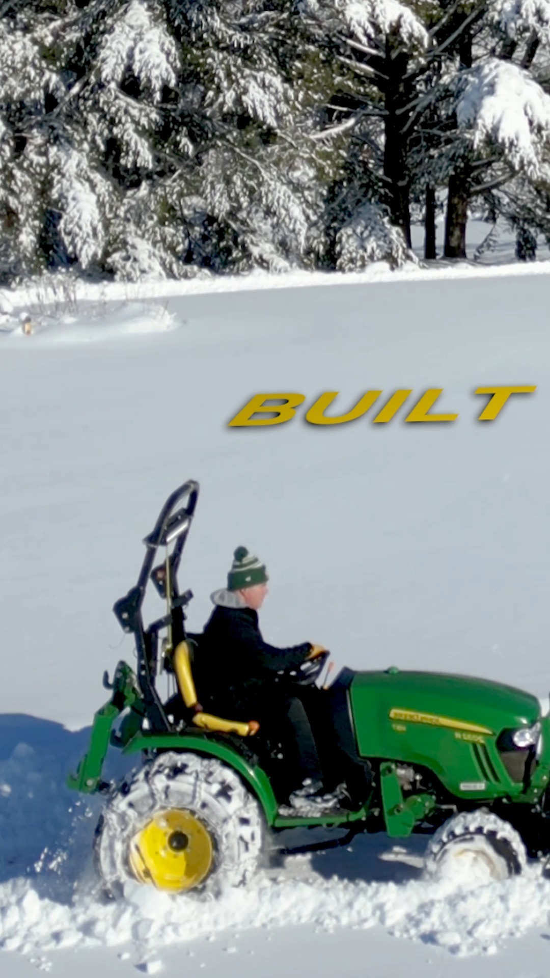 Taking on a heavy, hard snow pack with the ARC 12 Gauge snow plow on a John Deere 2032R!