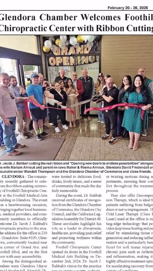 📰 We’re in the News!
✨ Healing That’s Making Headlines ✨
Foothill Chiropractic Center is making headlines with Class IV Cold Laser Therapy — non-invasive, fast, and effective pain relief that works!
📞 Call Today or DM us for more information!
#ColdLaserTherapy #ChiropracticAdjustment #SpinalDecompression #Chronic Pain #SportInjuries #Arthritis #Tendonitis #CarpalTunnel #FastRecovery #PainRelief #ChiropracticCare #FasterHealing #GlendoraChiropractic #HealingNaturally #NonInvasive #SportsInjuryRecovery #ChronicPainRelief #WellnessJourney #GlendoraCA #HealthySpine #HerniatedDisc #BulginDisc #NervePain #Headaches #Whiplash #FoothillChiropracticCenter
✨ Book your appointment today and start your journey to pain-free living!