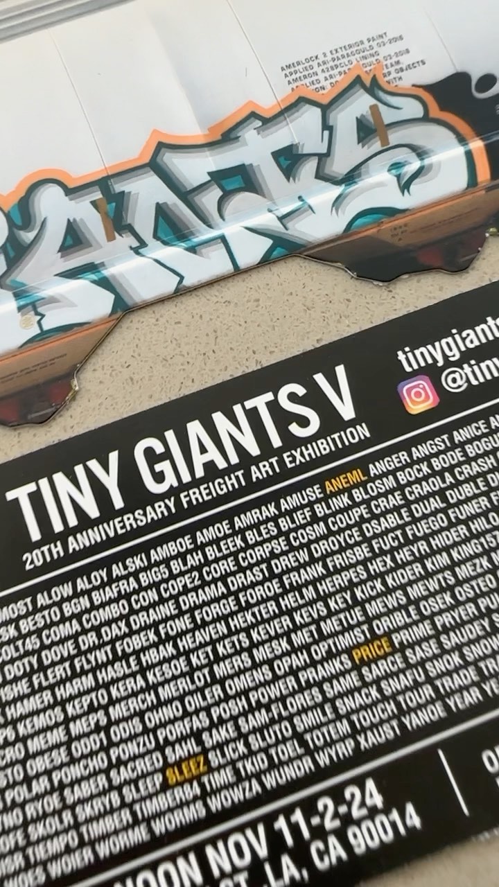 For the last 10 years we have been making these completely unnecessary and insanely expensive commemorative die cut flyers for the Tiny Giants Showcases…. Mainly as a keepsake for those who were able to attend the shows…. With past flyers being painted by @blacksmithboyz & @bdellery these are always a crowd favorite!! I Wanted to take a minute to thank @emperorsteelruledies for always coming through with my last minute die requests!! And to Cristy @americasprinter for putting up with my overly annoying attention to detail year after year…. And last but never least….. I want to thank my brother from another mother @hex_loc for ALWAYS being there to help bring my overzealous projects to fruition, and bail me out when my concepts are bigger than my abilities… I literally couldn’t do any of this without you dude… 🙏🤝 @djzenjayy for digging in on the concepts to bring em to life and the countless revisions!! This years flyer is by #Hope4 on a 4 bay center flow hopper…. You can snag one of these beginning next week at the following locations. @bigdickshardware @gcssantaana @overspray_supply @stixsgv @rdartistsupplies and @la_unplgd go support your local shop and grab one on the way out… #SeeYouThere #TGV #20thanniversary for the #LoveOfDesign