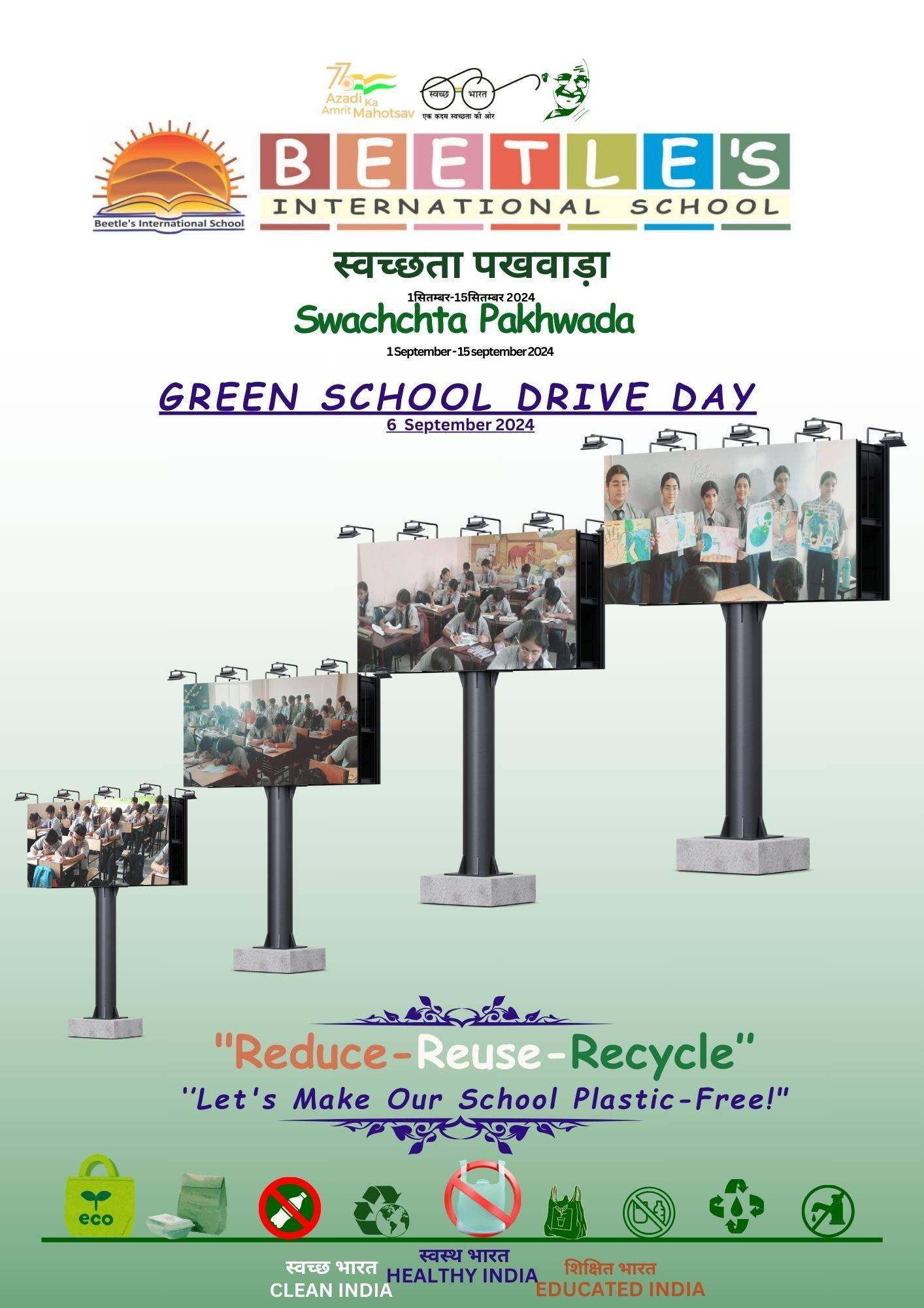 Say No to Plastic, Yes to a Greener Tomorrow!"
"Join the Green School Drive: Let's Craft a Cleaner Tomorrow
🌍🌱 Green School Drive Day was a huge success! As part of Swachchtta Pakhwada, our students unleashed their creativity with powerful slogans and vibrant posters on themes like water conservation, eliminating single-use plastic, and preserving our planet. 🌊💧
Their passion for a cleaner, greener future shone through every artwork, reminding us all that change begins with us. Let's continue to take steps towards sustainability, one action at a time! ♻️✨
#GreenSchoolDrive #jaipueschools #CBSE #SwachchttaPakhwada #EcoWarriors #Sustainability #WaterConservation #PlasticFreeFuture #YouthForChange #SaveOurPlanet