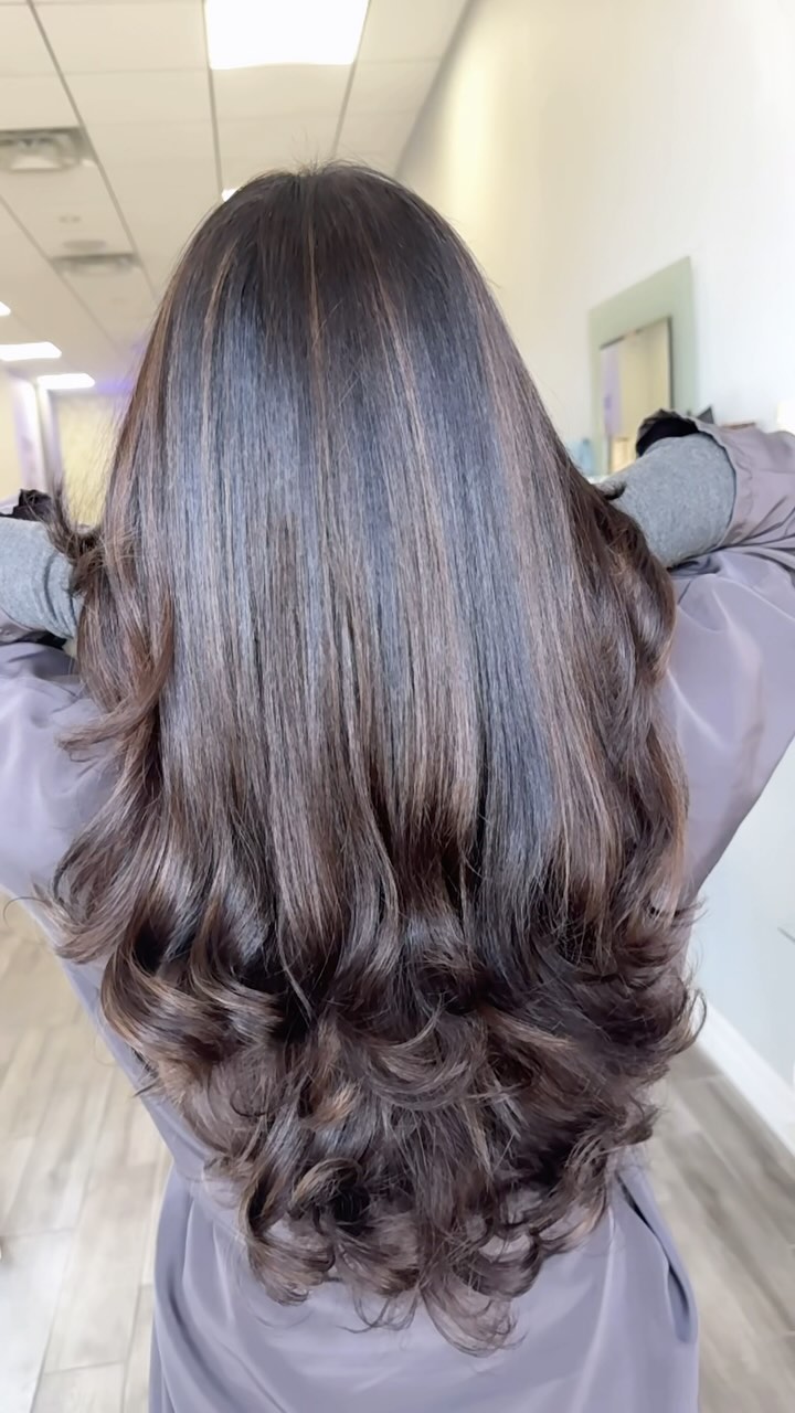 Would like to add some soft dimension to your hair? How about chocolate balayage! Easy to maintain and long lasting!