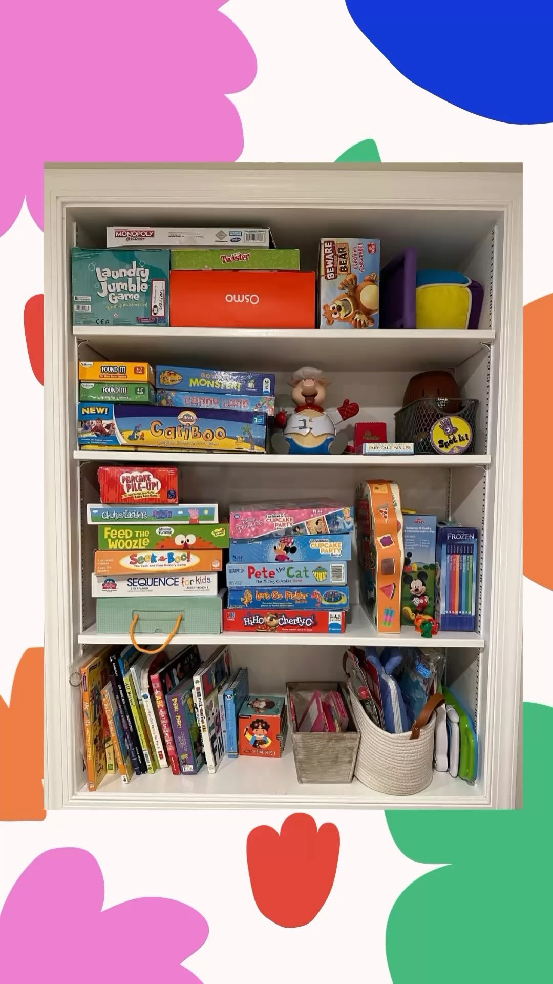 Here is a peek into some games in my kids’ playroom!
We have some favorites that touch on vocabulary (SeekaBoo), following directions (Think Fun Rolln’ Play) , asking questions ( headbandz and guess who) and they all work on essential social skills such as turn taking. I find that kiddos love an element of surprise (pop games like “pop up pirate”) or any games that feature their fave characters! DM me for toy and game recommendations. I would love to help spark up your game nights! ✨