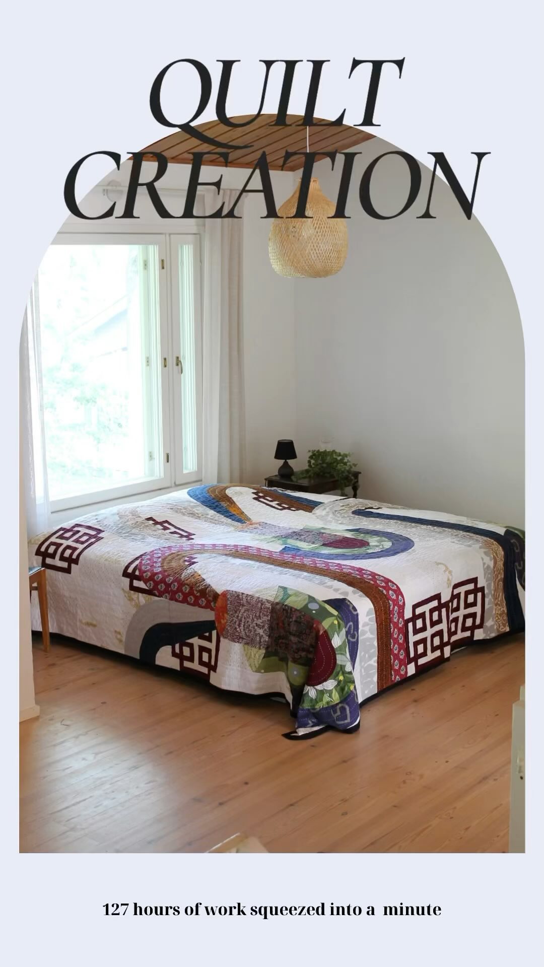 I’ve been asked a lot how long it took to create this quilt. Luckily, I kept a detailed time log of the entire process, and now I’m sharing it with you:
- Printing and cutting the templates: 2 hours
- Cutting the patchwork fabrics: 18 hours
- Piecing the quilt top: 29 hours
- Preparing the backing and batting, and pinning the layers: 3 hours
- Basting the layers together: 5 hours
- Hand Quilting: 58 hours
- Preparing and seeing the binding: 11 hours
- Removing the basting stitches and sewing the Atelier Veini label: 1 hour
In total, that’s 127 hours of work! 😊
At Habitare fair, I told many people that the quilting took maybe about 25 hours, but it seems my memory had already started to romanticize the effort. It actually took more than twice the time! 😅
In the end, I believe it was all worth it - I’m very happy with the result.