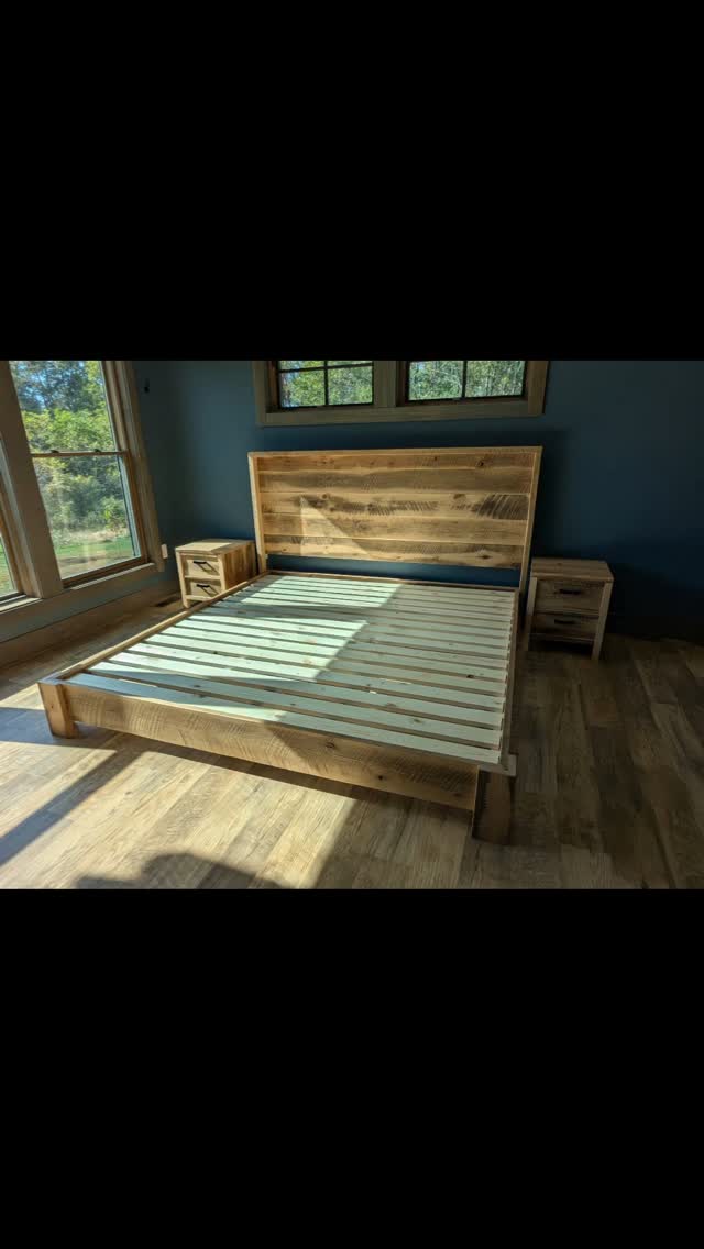 Rustic king size platform bed and matching night stands built to match a table we did for a couple 5 years ago.
All built from reclaimed wood.
#furniture #bed #customfurniture #rustic