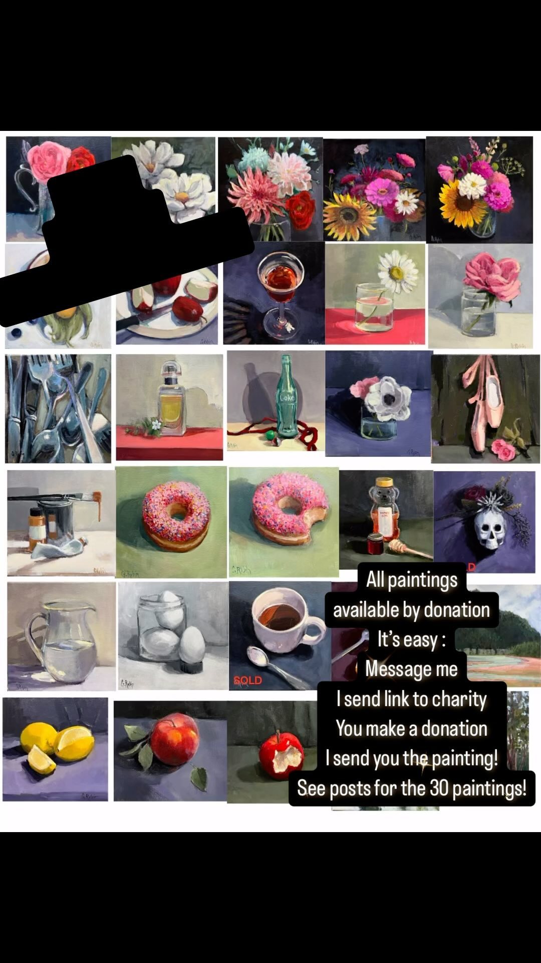 Day 30 #stradaeasel
Here they all are!
***16 sold and 14 remain**
If you are interested in making a donation in exchange for a one of the 30 paintings, it’s super easy:
1 Message me which one you are interested in
2 I send you link to the charity to make a donation
3 Make the donation of whatever amount you like
4 I deliver your painting!
In the past donations have typically ranged from $50 to $200 per painting. Donate what you can.
I really appreciate all my previous supporters who have helped me raise over $6000 doing this each year! Thank you, so much!
The charity is the Chiron Fund at the Vancity Community Foundation. #stradaeasel #stilllifepainting #stradaeaselchallenge2024 #dailypainting #bcartist #pleinairpainting #pleinairbc