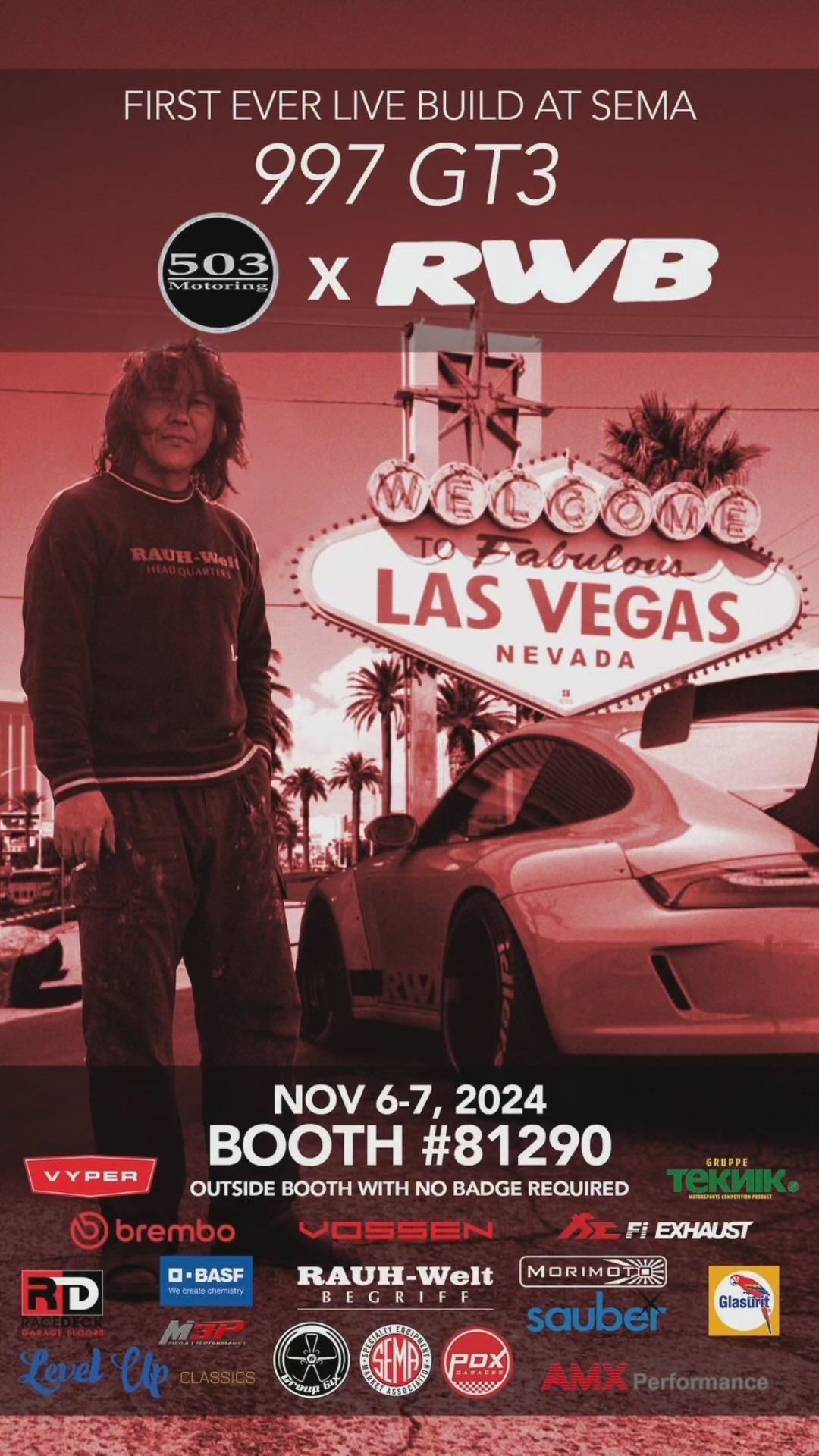 We are LIVE at SEMA 2024! If my excitement is oozing out from me I’m still in shock we are going to be building in the most epic place for the automotive industry.
Thank you to all of our sponsors and supporters who have made this happen. We moved mountains to make this happen so come out and enjoy the show!
#rwb #porsche #rwbsema1 #rwbsema2024 #levelupclassics #503motoring #sema #vossen #rennline #racedeck #lasvegas #fiexhaust #brembo #saubernw #amxperformance #morimoto #group6ix #basf #gruppeteknik #glasurit #mega3performance #vyper #pdxgarages #rwb997gt3 #speedline #slforged