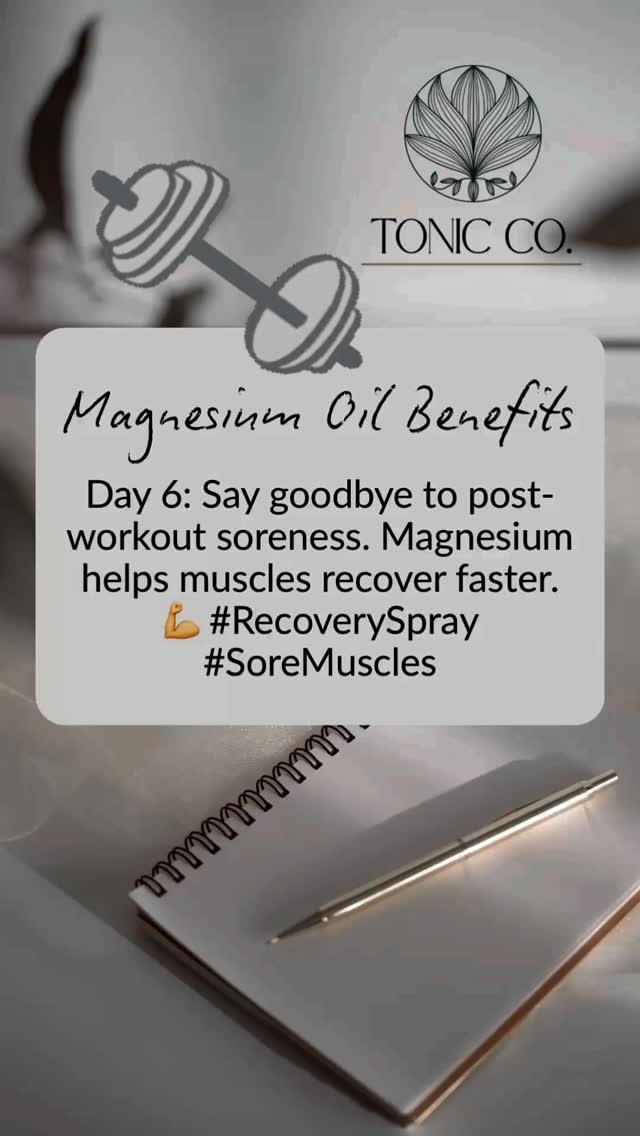 Train hard. Recover smarter. πͺ
Magnesium oil supports tired, overworked muscles β helping reduce cramping, inflammation, and post-workout soreness.
Spray it on after training to speed up recovery and get back to doing what you love, faster. π
#TonicCo #MagnesiumForRecovery #TrainHardRecoverWell #MuscleRelief #ActiveBodySupport #RestoreYourBody
