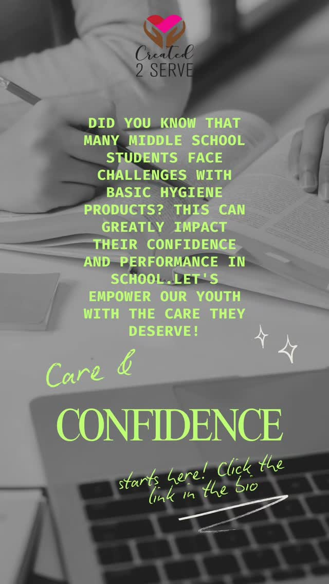 Did you know that many middle school students face challenges with basic hygiene products? This can greatly impact their confidence and performance in school. Let's empower our youth with the care they deserve! ๐
#empowerment #middleschool #confidence #hygiene #care #communitysupport #created2serve #donate #trendingreels #igaddict