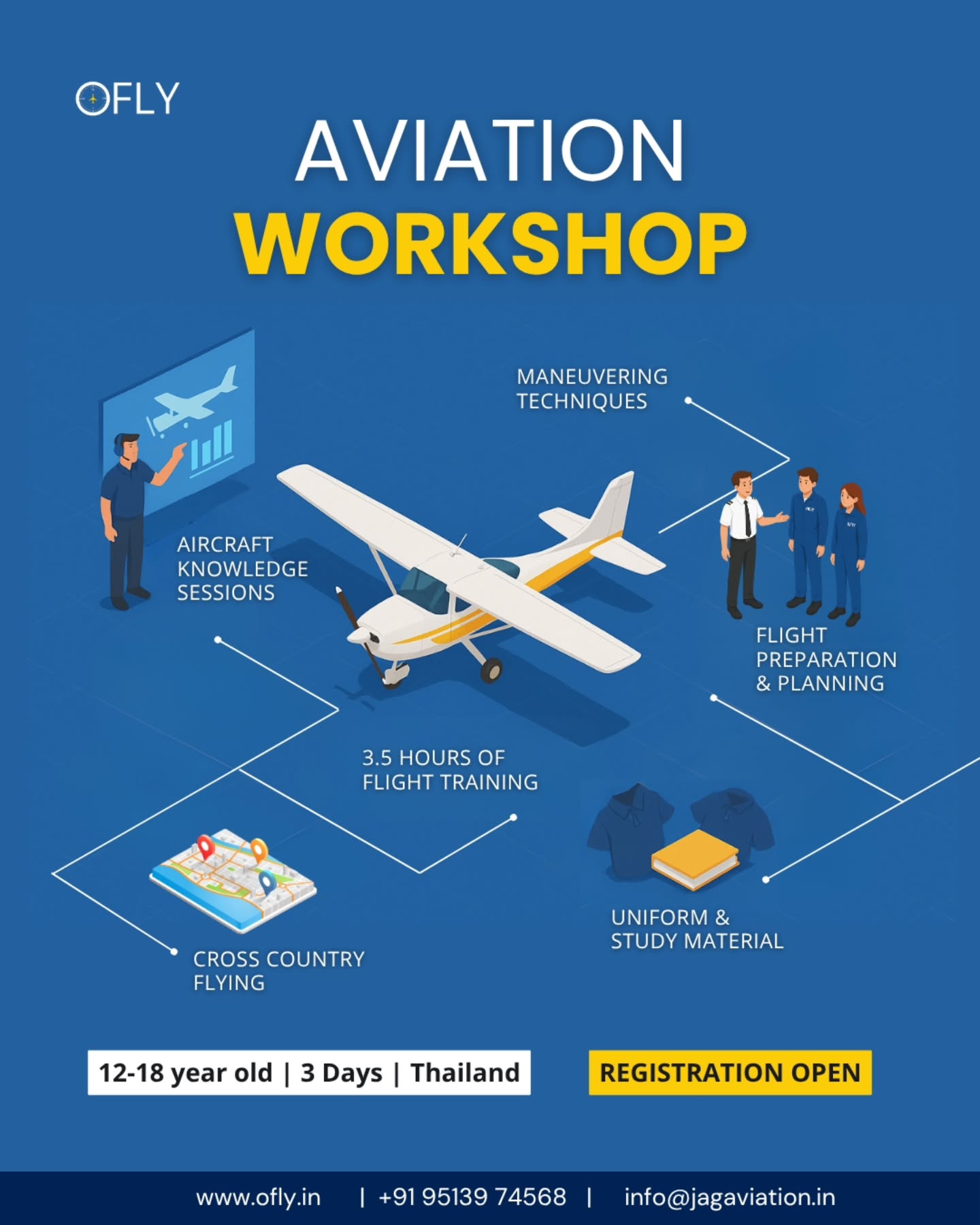 🌟 Soar into STEM! 🌟
Join Aviation Workshop — where learning meets adventure!
✅ Flight science
✅ Real flight training
✅ Safe & personalized
✅ Meet industry experts
Empowering youth through STEM and the skies! 🛩️
📅 15th-17th September 2025
📍 Kingdom of Thailand
➡️ Register now: www.ofly.in
#AviationWorkshop #FuturePilots #YouthInSTEM #OFly #ExperientialLearning #StudentWorkshop