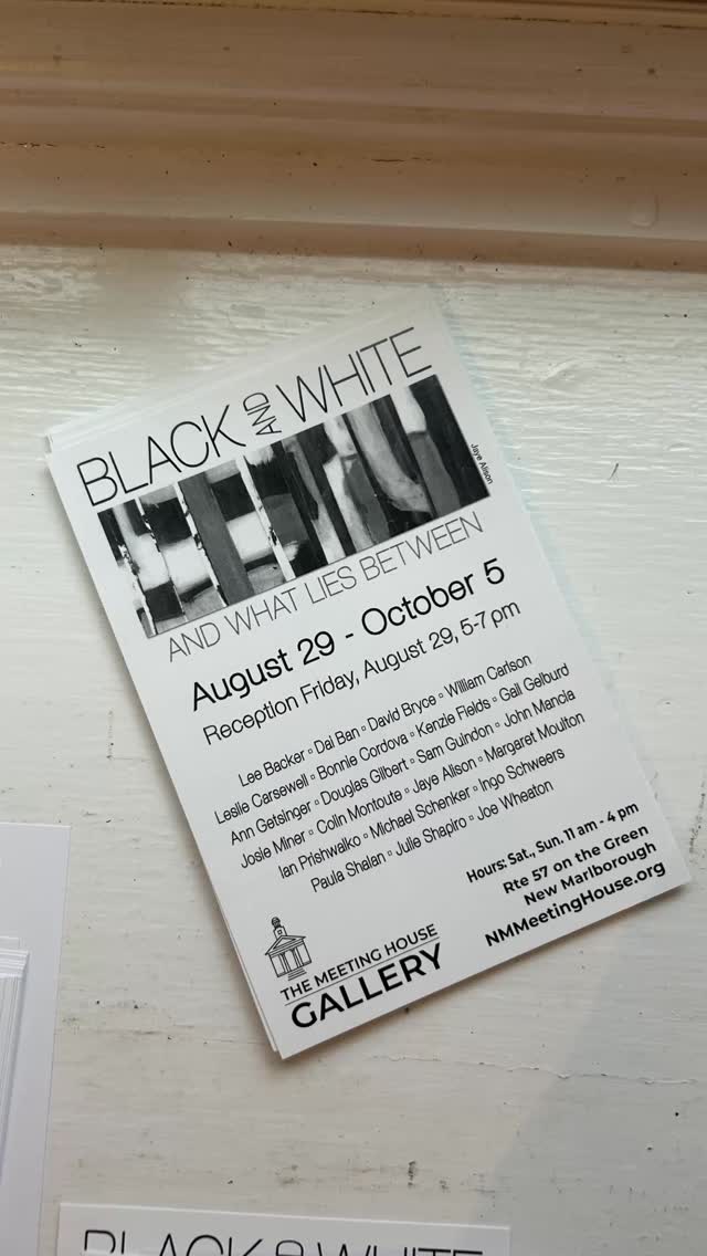 Black and White and What Lies Between - a remarkable group exhibition at the New Marlborough Meeting House Gallery, featuring an inspiring variety of works: photography, drawings, ceramics, mixed-media sculptures, and paintings.
See this vibrant collection of works, showing now until October 5th, by artists: Lee Backer, Dai Bain, William Carlson, Leslee Carsewell, Bonnie Cordova, Kenzie Fields, Gail Gelburd, Ann Getsinger, Douglas Gilbert, Sam Guindon, John Mancia, Josie Miner, Colin Montoute, Jaye Alison, Margaret Moulton, Ian Prishwalko, Michael Schenker, Ingo Schweers, Paula Shalan, Julie Shapiro, and Joe Wheaton.
@newmarlboroughmeetinghouse
Beautiful acoustic guitar music by Jon Suters, @jonathansuters
Featured in this reel:
- Dai Bain , “Standing Black Egg” @daibanstudio
- Douglas Gilbert, “Berkshire Winter” “Barn and Silo” “Forest Light” @douglasgilbertart
- Henri, “Notch” @ingoschweers
- Leslee Carsewell, “Ich Habe Genug/I Have Enough” “Tapisserie de Rêves” @carzeart
- Gail Gelburd, “Cascade Fountain” @gailgelburd
#ArtExhibition #ContemporaryArt #GroupShow #douglasgilbertart #photography #mixmediaart #sculpture #graphitedrawing #charcoaldrawing #ceramicarts #artcollectors #massachusettsartist #emergingartist #newenglandart