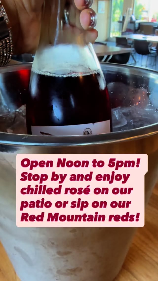 We are back!!!!! We are open today Noon to 5pm pouring chilled Semillon, rosé and reds on our covered and shaded patio and inside our cool tasting room. Stop in and see us.