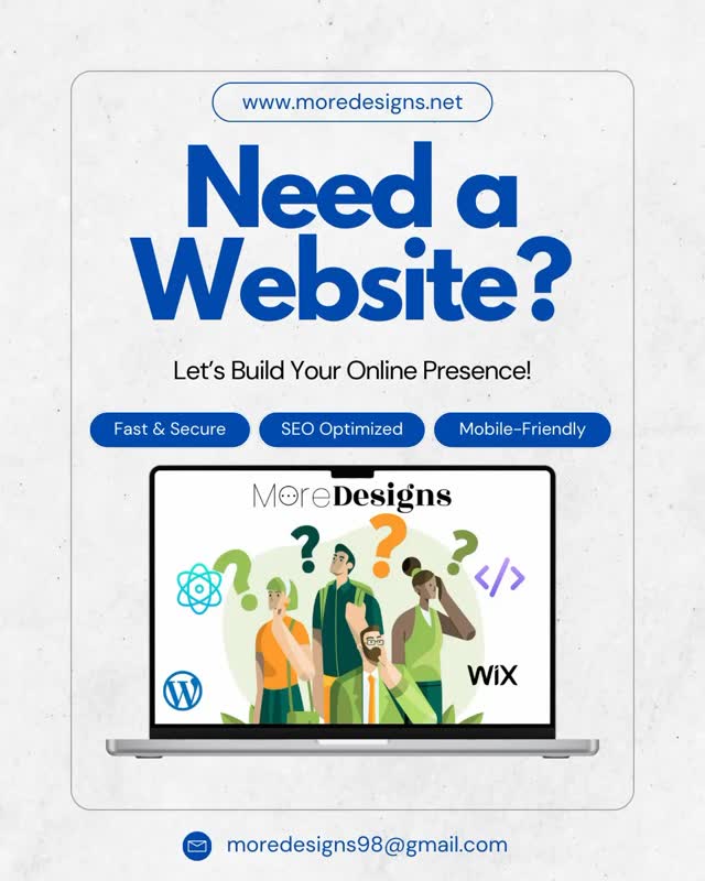 🚀 Need a Website? Let’s build your online presence with fast, secure, SEO-optimized, and mobile-friendly websites.
At MoreDesigns, we create websites that not only look great but also drive results. Whether it’s WordPress, Wix, React, or custom development, we’ve got you covered.
👉 Get started today: www.moredesigns.net
👉 Email: moredesigns98@gmail.com
#WebDesign #WebsiteDevelopment #frontend #freelancer #react #WordPress #Wix #React #BusinessGrowth #OnlinePresence #MoreDesigns #more #design #searching #website #resources