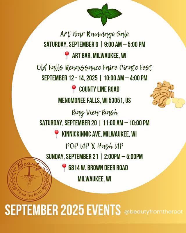 September has been full of magic, and we still have more to go! š
Hereās where you can catch Beauty from the Root this month:
š Vendor markets, pop-ups & community events
š± Holistic skincare + Ayurvedic teas
š Free samples + giveaways
š Eco-conscious, palm oilāfree, handmade with love
Bring a friend and stop by one of these datesāweād love to see you in person and help you glow naturally. āØ
#BeautyFromTheRoot #HolisticSkincare #AyurvedicBeauty #MilwaukeeEvents #ecoconsciousliving #follow4followback