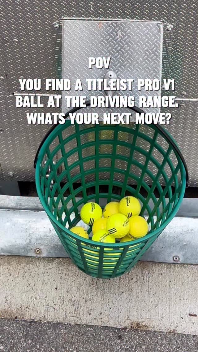 🎙️Question of the Day: You find a Titleist ProV1 mixed in with the other balls at the Driving Range. What’s your next move? 😂🤣🤔 #QOTD 
.
.
#QuestionOfTheDay #GolfHumor #GolfAddict #DrivingRange #GolfLife #Titleist #TitleistProV1 #GolfBall #POV