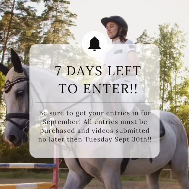 β³π΄ Only 7 Days Left! π΄β³
Our September Virtual Horse Show is closing soon! β¨ Get your entries in for both our regular show and for the WDASA show!! π΄
All entries must be purchased AND videos submitted by September 30th β no late entries will be accepted.
π
Donβt miss your chance to compete, showcase your skills, and be part of the fun from anywhere in Canada and the US!
π Enter today before time runs out: www.wildroseshowseries.com
#wildrosevirtualhorseshow #VirtualHorseShow #horseshowseason #ShowFromHome #DeadlineReminder #HorseShow