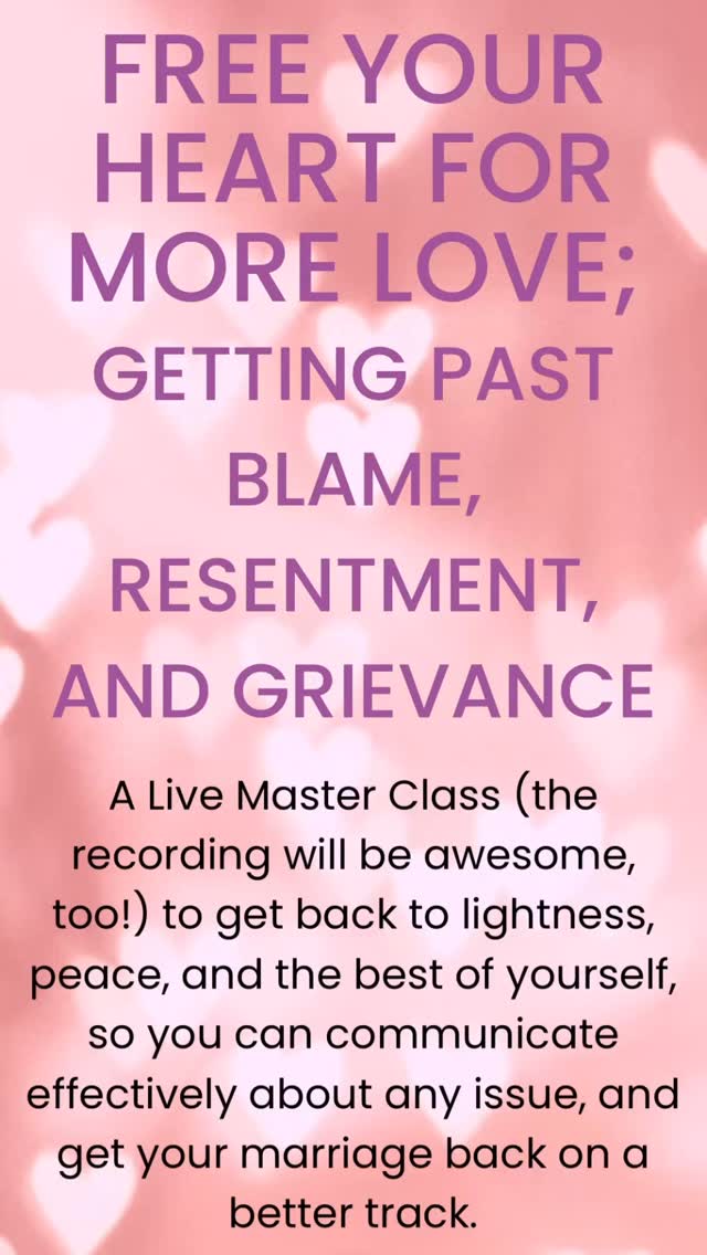 If you are harboring some resentment and blame that you just can’t move past….
If you’re holding onto his past wrongdoings (like it’s SO EASY to do!)…
…it is slowly souring your affection and blocking your ability to feel closeness and love with your partner.
It IS cutting you off from the love and connection you really DO want in your relationship deep down.
Luckily, you CAN move past the hurt, resentment and anger. You can forgive. You can FREE YOUR HEART again to love, and to RECEIVE the love you deserve in your marriage.
I will show you exactly how, and help you actually do it when you join me in this 90 minute interactive master class:
Free Your Heart For More Love:
Getting Past Blame, Resentment, And Grievance.
it’s happening Friday— October 24th. But you can also catch the recording.
Learn all about it at the free your heart link in my profile.
#relationships #marriage #hsp #highlysensitive #highlysensitiveperson #resentment #grievance #anger #marriagegoals #loveadvice