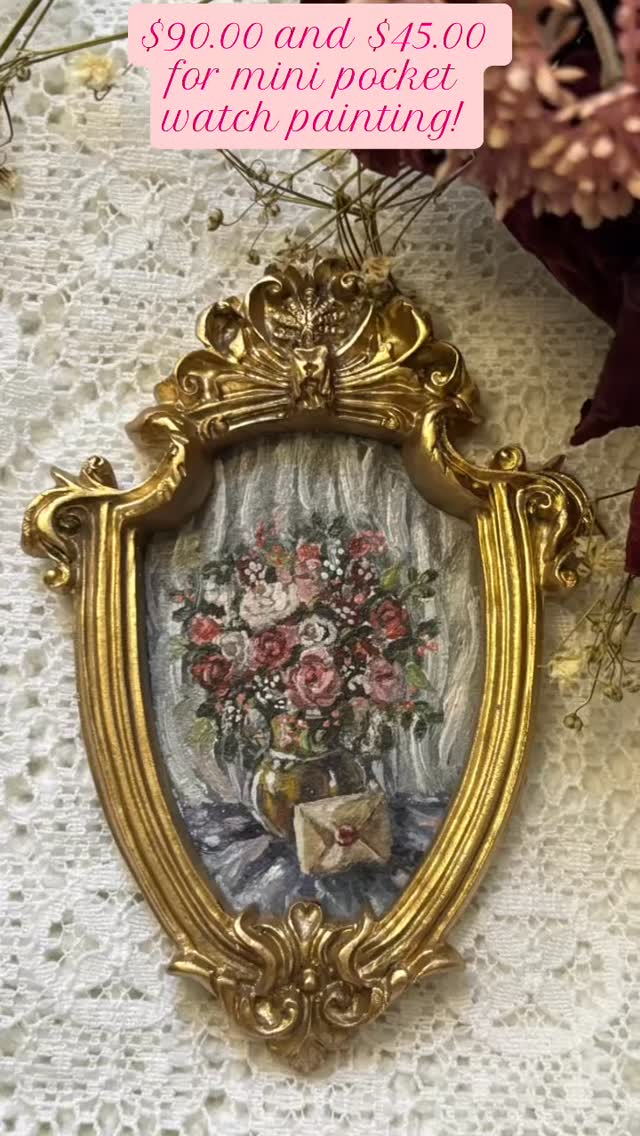 #miniart #vintageinspired #vintagestyleart #oilpaintingartist #ornateframes #elegantart #floralpainting