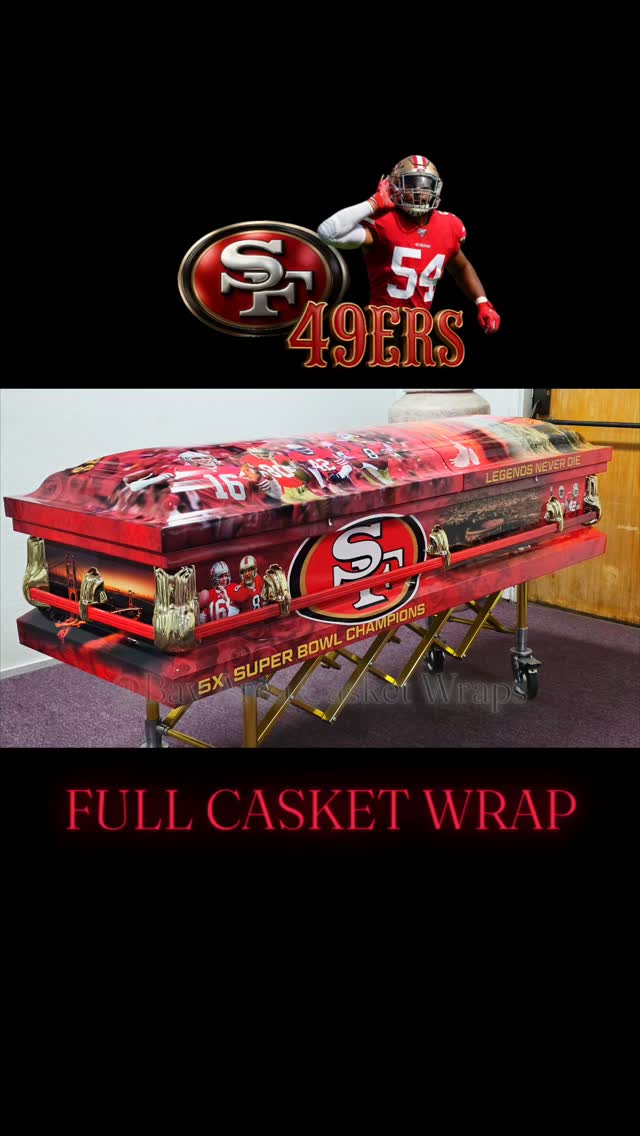 - FULL CASKET WRAP
- INNER CASKET WRAP
- CAP PANEL INSERT
- HARDWARE UPGRADE
**CALL FOR PRICING**
#SanFrancisco #sf #frisco #415 #49ers #redandgold #ninergang #bayarea #sanjose #oakland #richmond #vallejo #sanmateo #oakley #funeral #mortuary #honor #bespoke #design #Designs #Vinylwrap #vinyl