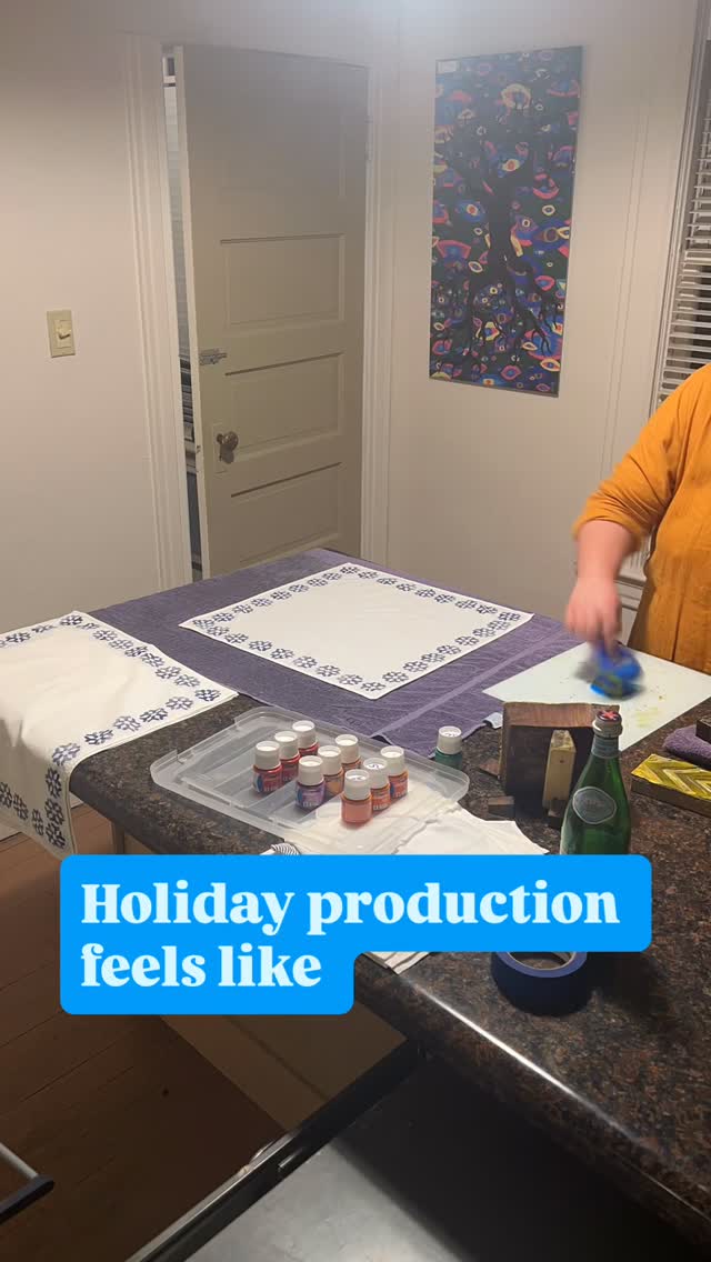 A friend recently asked me how long it takes to make each piece. It’s a little hard to track as I work in batches, and each stamp by itself takes a different amount of time to work with you let alone different patterns.
Best I can tell it’s about 20 to 30 minutes for each towel or napkin maybe a little less for some patterns and more for a couple others. This is not the most efficient way to decorate your linens. 😅
and that’s kind of the point. These are not made quickly to try and reproduce a pattern on as many items as possible, but instead they are made as an invitation to slow down.
Slow waaay down. To connect with our ancestral ways and the lineage of textile and fiber artists. to connect with good friends over a shared meal and practice presence.
I have to practice presence with each piece, slow down my attention (and often my breathing) and tend to building something in conversation with the materials with which I’m working. That’s part of why I’m so picky about my supply chain. It’s worth it to me to be picky about who I am co-creating with.
It’s worth it to me to be picky about who, my customers, I’m inviting you into relationship with.
Thanks for taking this moment to adjust the speed of production with me ⏰