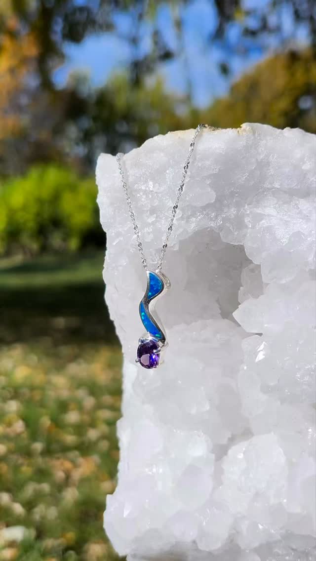 Amethyst with Opal stone necklaces. More options at www.myheritagegems.com #amethyst #opal #gems #sterlingsilverjewellery #necklace #christmasgiftideas