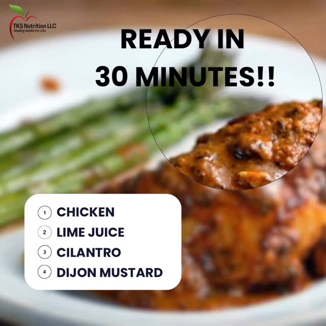 Busy week ahead?⏰ This 30-minute chicken recipe makes healthy eating effortless!
Looking 👀 for a meal that takes just 30 minutes and will help you hit your protein goals?
We have it! 🔎 Our Baked Mustard Lime Chicken recipe is exactly what you need.
Not only is it easy, it’s nutritious too. Here’s why you’ll love it 👇
1️⃣ Quick & Easy: With just 15 minutes of prep time, this recipe fits perfectly into a busy schedule.
2️⃣ Flavor-Packed: The tangy lime, savory mustard, and fresh cilantro create a bold and zesty flavor.
3️⃣ Perfect for Meal Prep: Lean chicken breast paired with healthy fats from olive oil makes this a balanced option to have throughout the week.
Here’s how it’s made:
✅ Preheat oven to 350°F.
✅ Place in a 7 x 11 inch baking dish.
✅ Combine lime juice, cilantro, mustard, olive oil, chili, salt, and pepper in a food processor.
✅ Pulse until ingredients are well combined.
✅ Pour marinade over chicken, cover, and refrigerate for at least 15 minutes or up to 6 hours.
✅ Bake at 350°F for 22 minutes uncovered, or until an instant read thermometer reads 165°F.
✅ Serve with extra sauce spooned over top.
Take 30 minutes out of your weekend to prep this for the week! Your future self will thank you 🤝
#ChickenRecipe #BakedChicken #MustardLimeChicken #HighProtein #EasyDinner #HealthyDinner #tksnutritionllc #healthyhabitsforlife #mealprep #simplenutrition #WeeknightDinner #nutritionmatters #simpleeats