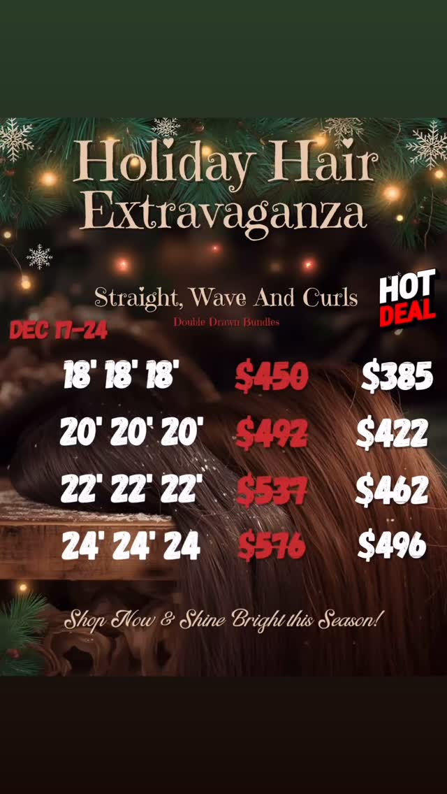 🎄✨ RAW HAIR CHRISTMAS SALE ✨🎄
Dec 17–24 ONLY
🎁 FREE install with purchase
💎 Premium Raw Hair
Don’t wait — this deal won’t last!
📲 DM or Book Now
#Rawhair # #ChristmasSale #HolidayHair #FreeInstall LuxuryHairtoronto