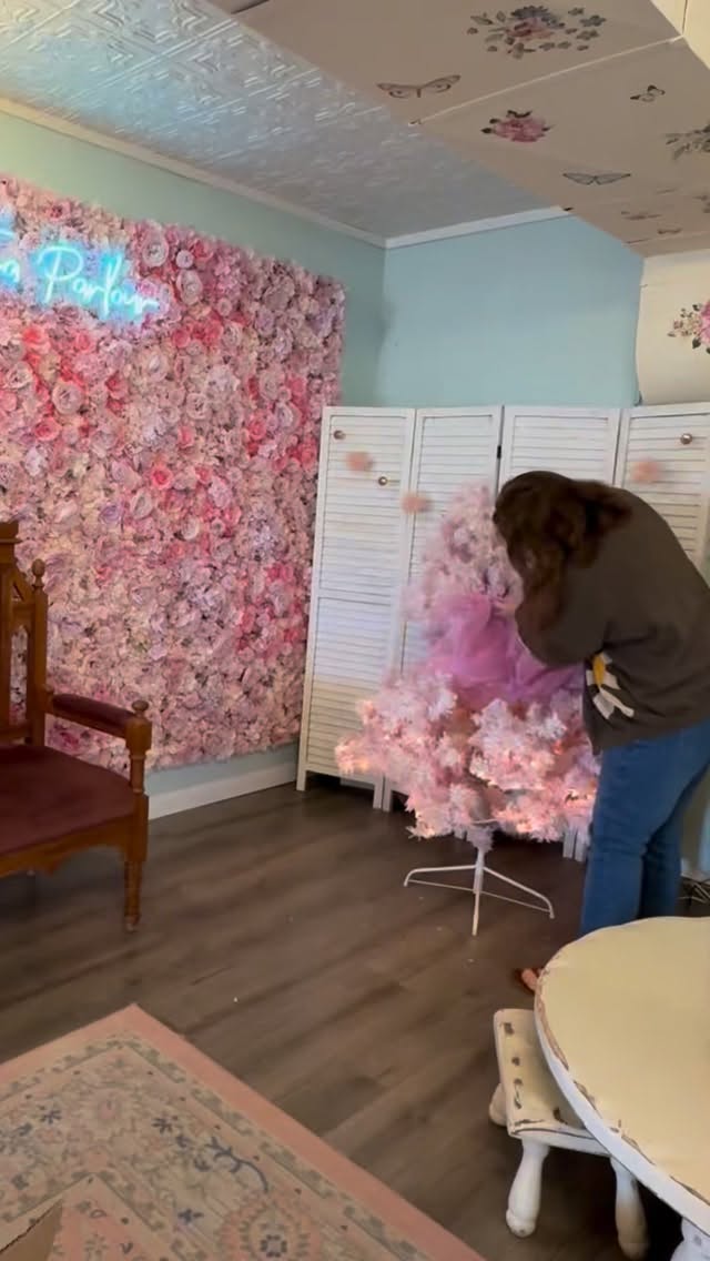 We are so excited to have our pink Christmas decor back up! Come see us at the Castle Rock Starlighting for an open house tomorrow or join us for a tea party by visiting our website link in bio! ๐๐ซ๐#pinkchristmas #christmastree #tearoom #