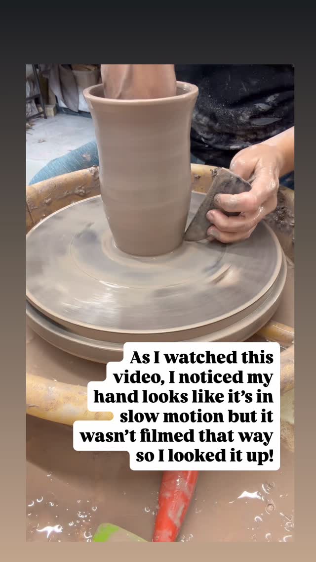 The answer is two part - There is Relative Motion, which is when two movements match like my hand rising and the wheel spinning, the hand appears to glide in slow motion. And the Stroboscopic Effect which is when something spins (like a wheel) and a camera records it, the camera’s frame rate can make the motion look slower, frozen, or strangely smooth. What do you think? Does it look slow to you? Everything about pottery is slow 😂 as it should be.
#appalachianartist #handmadepottery #slowpottery #potterswheel